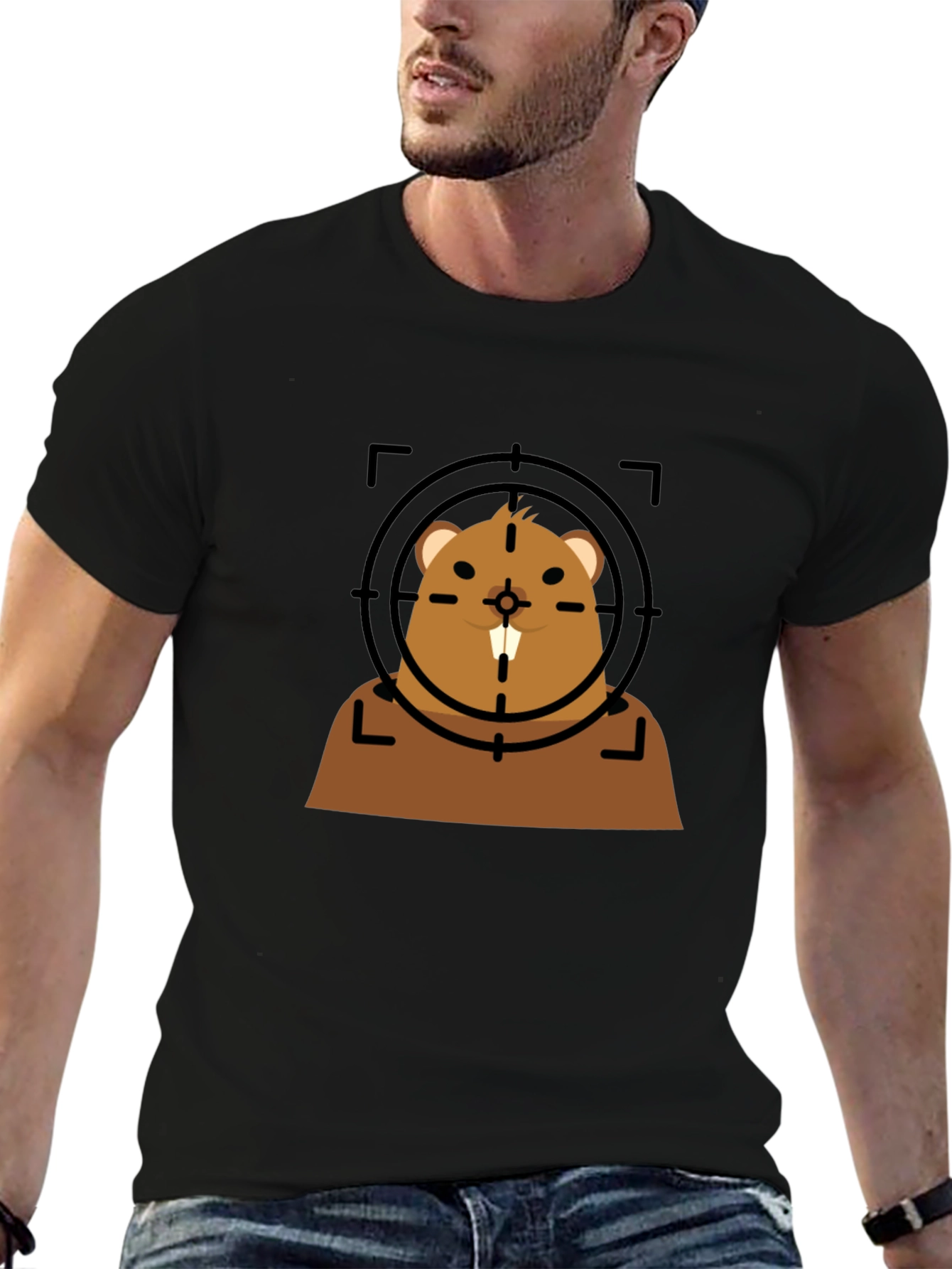 Black Funny Beaver Target T-Shirt - Novelty Graphic Tee view 6