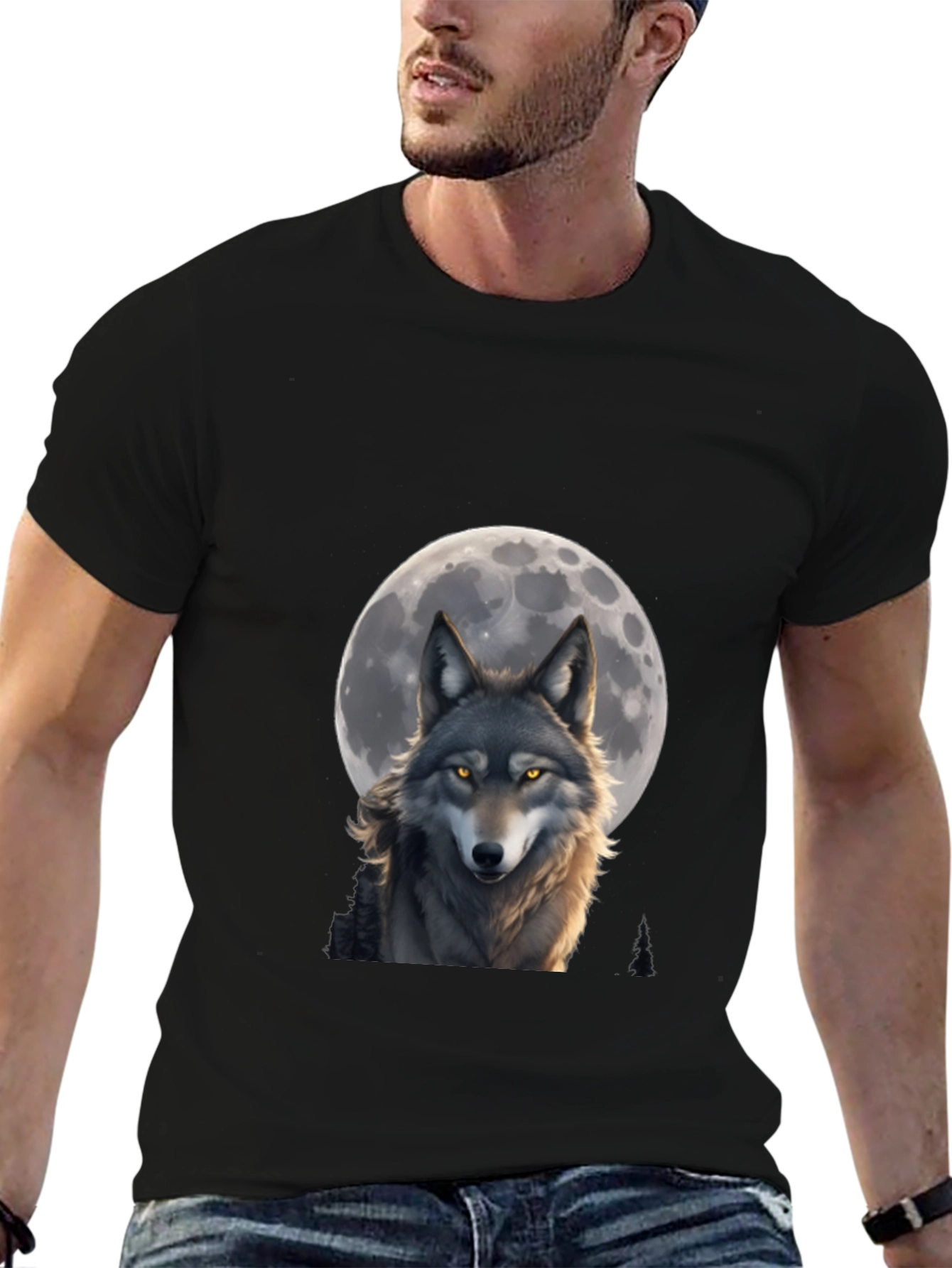 Black Wolf Moon T-Shirt - Artistic Wildlife Design view 6