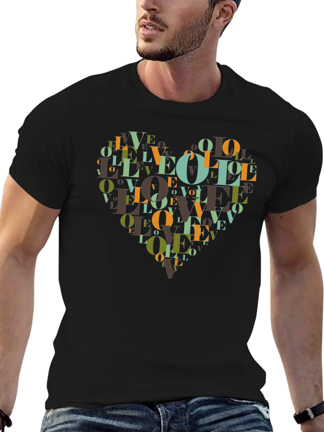 Black Love Heart Graphic Black T-Shirt view 6