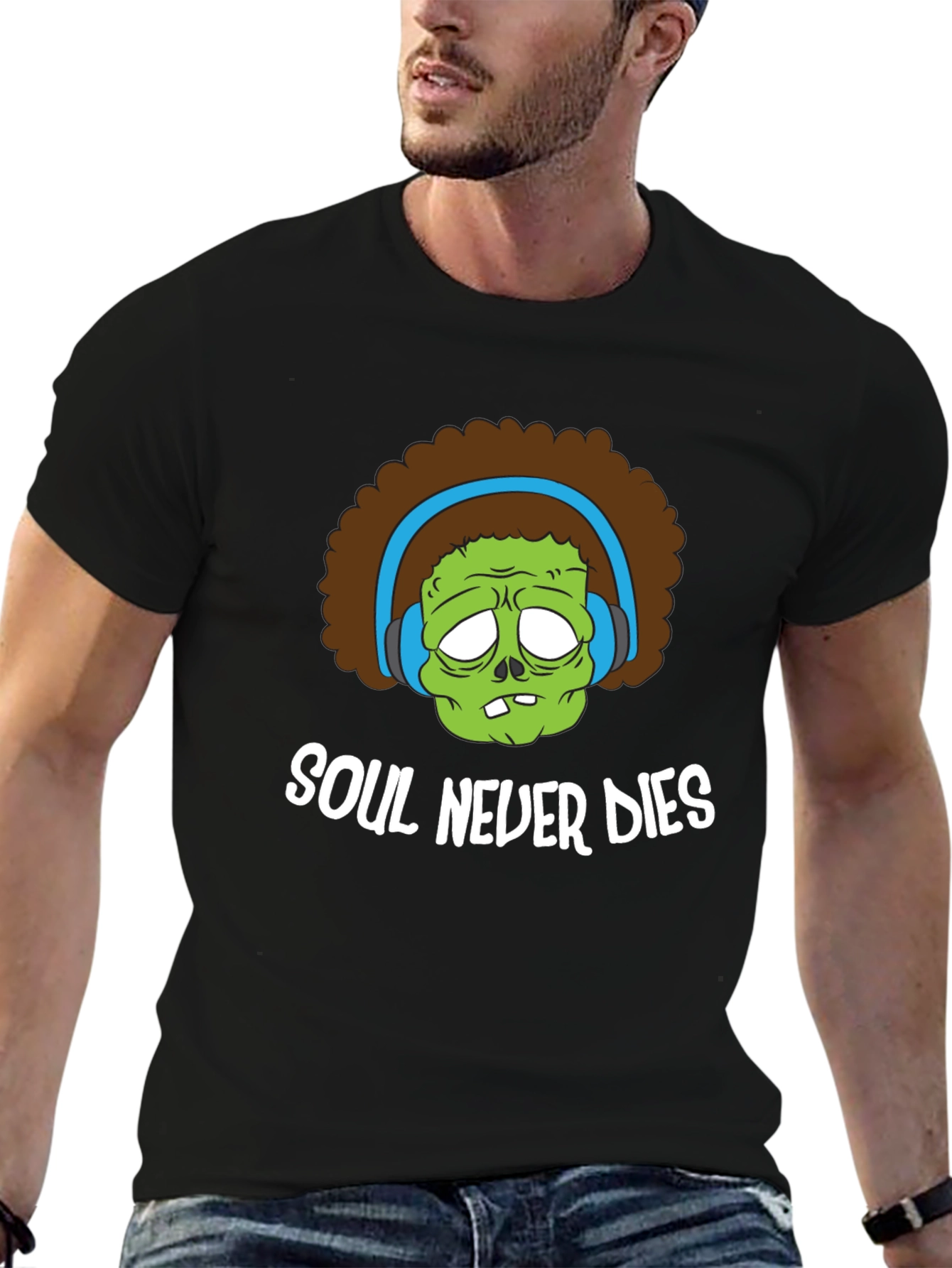 Black Soul Never Dies Black Graphic T-Shirt view 6