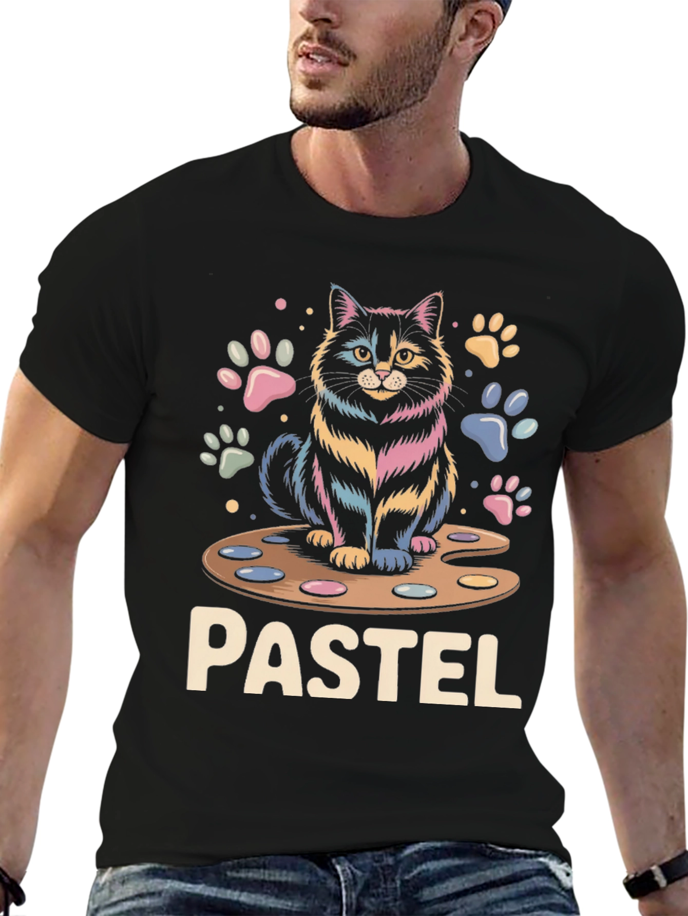 Black Pastel Cat Palette T-Shirt view 6