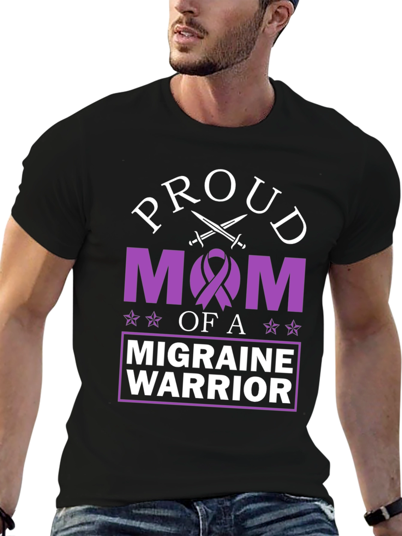 Black Proud Mom of a Migraine Warrior Graphic T-Shirt view 6