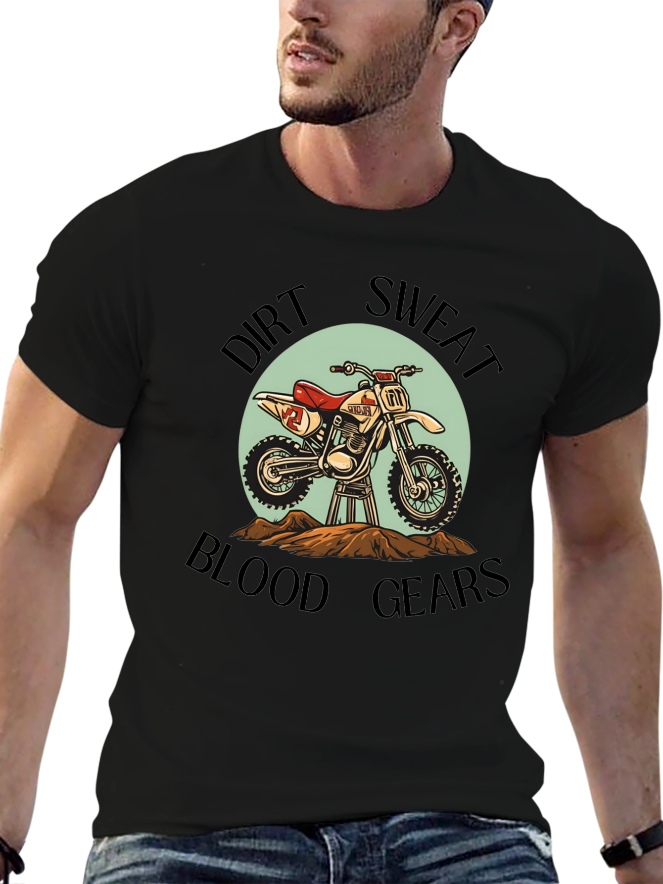 Black Dirt Bike T-Shirt: Sweat, Blood, & Gears view 6