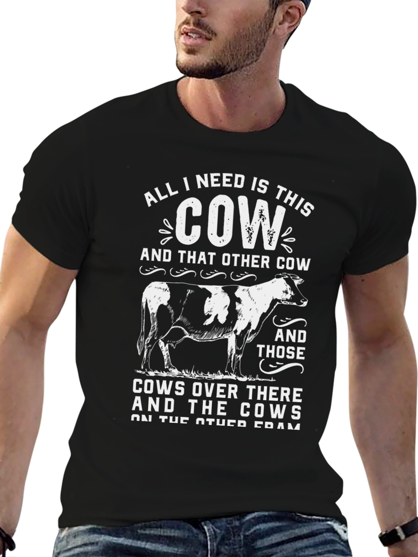 Black Funny Cow Lover Black T-Shirt view 6