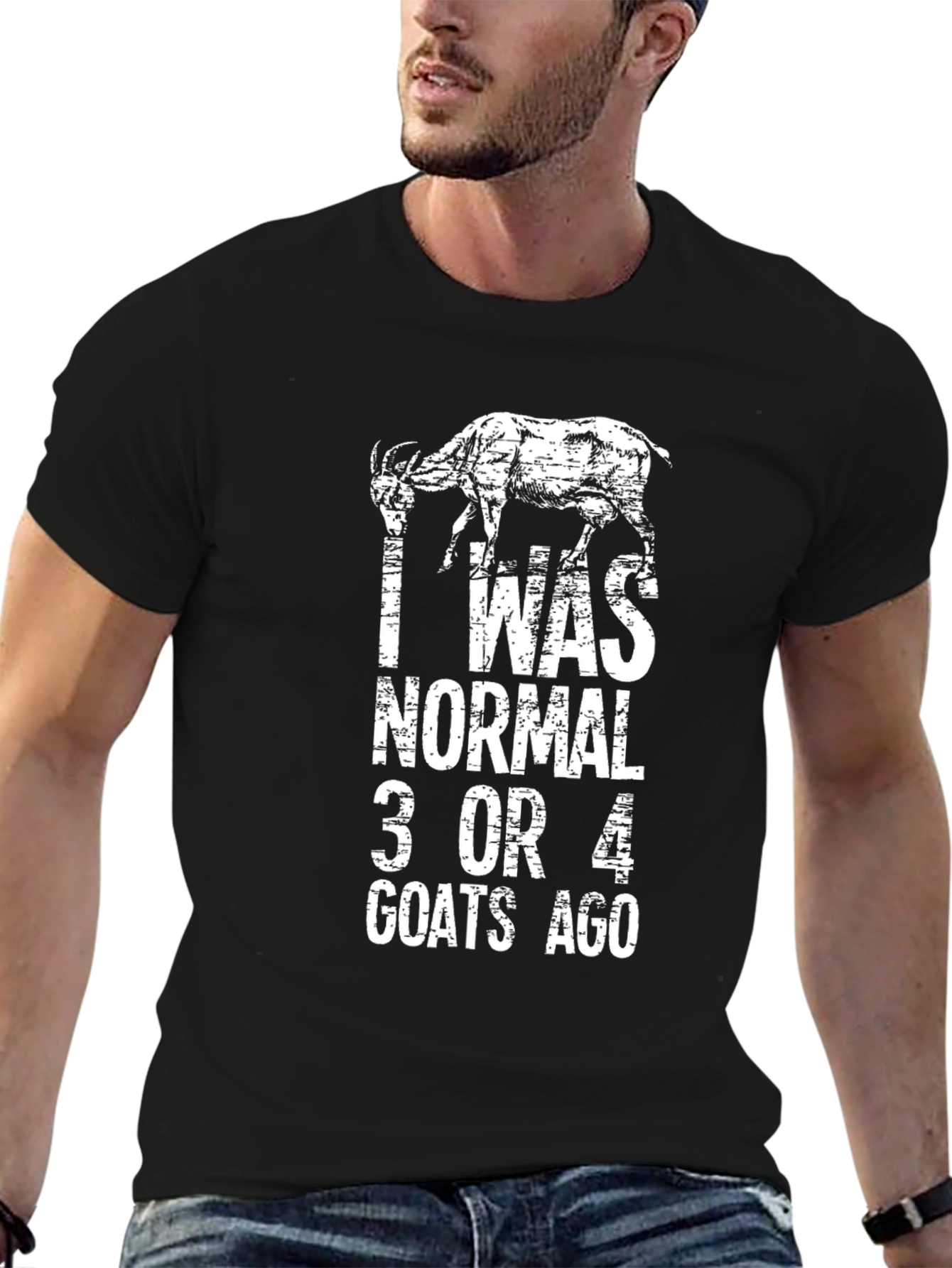 Black Funny Goat T-Shirt - I Was Normal 3 or 4 Goats Ago view 6