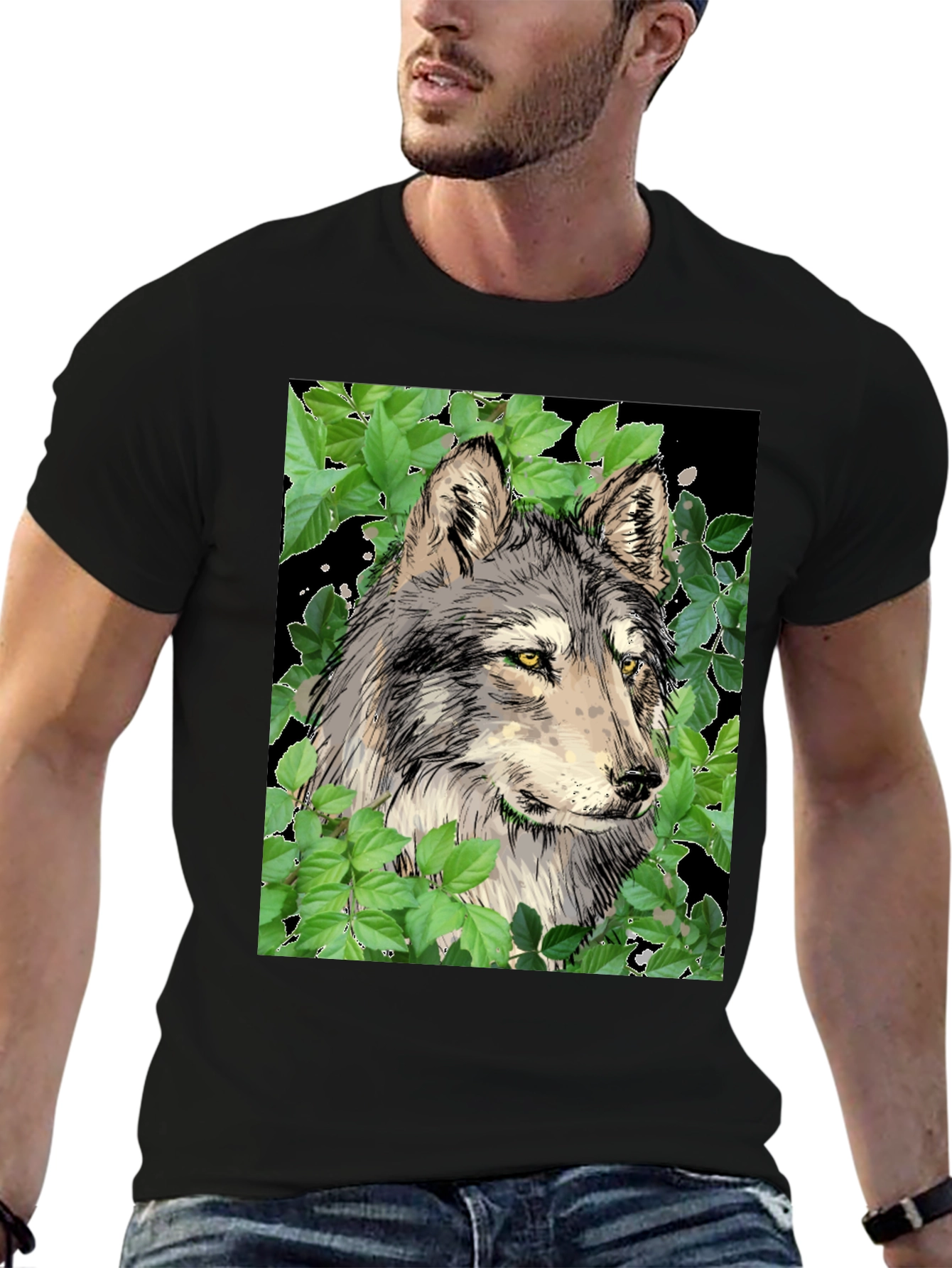 Black Wolf Graphic Black T-Shirt view 6