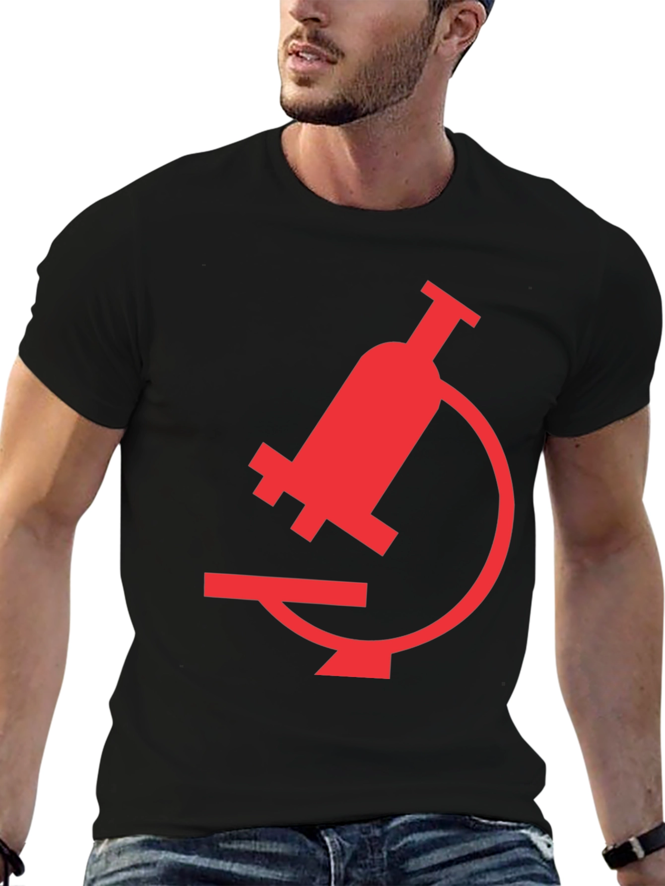 Black Black T-Shirt with Red Microscope Graphic view 6