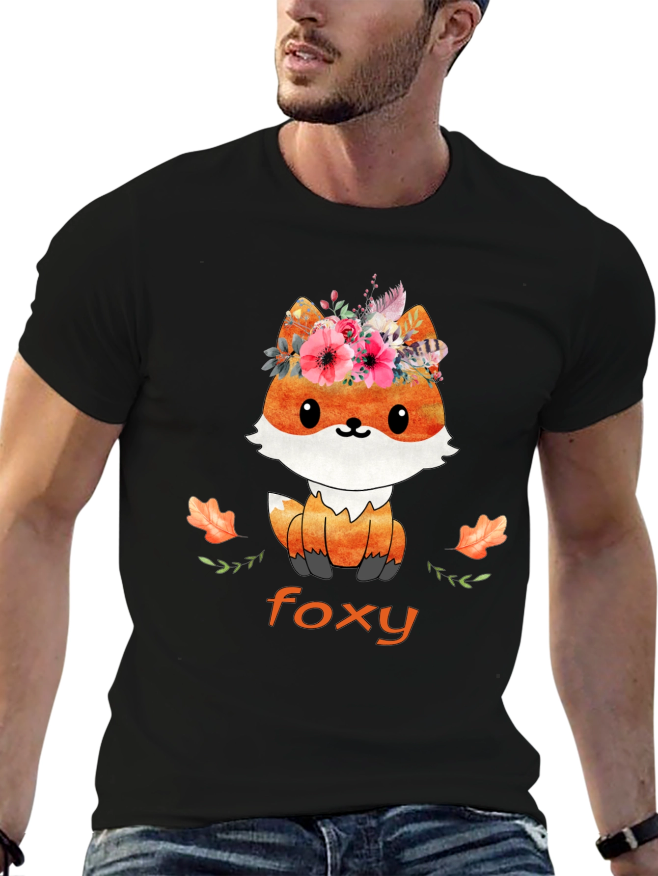 Black Foxy T-Shirt - Cute Animal Graphic Tee view 6