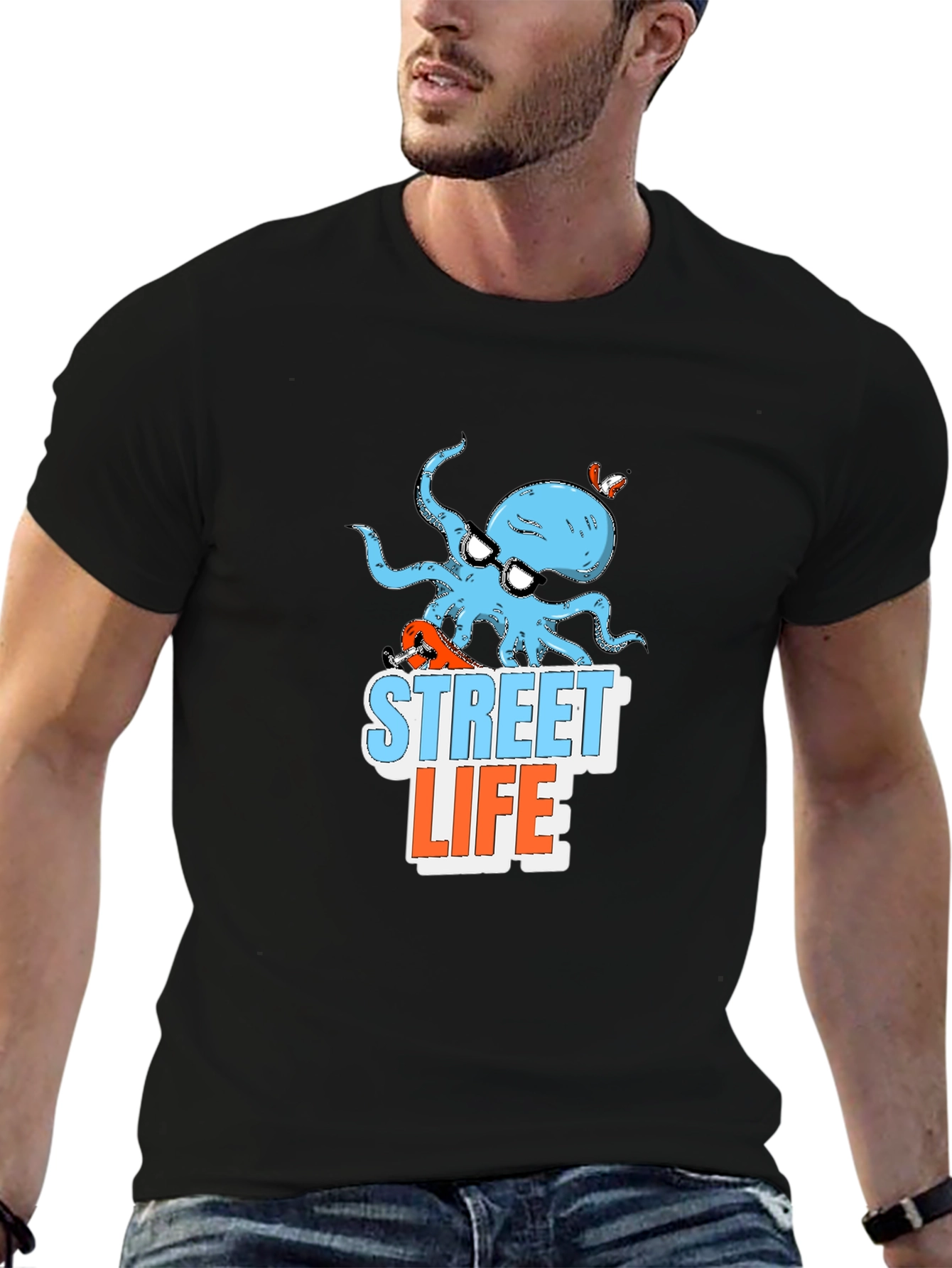 Black Street Life Octopus Graphic T-Shirt view 6