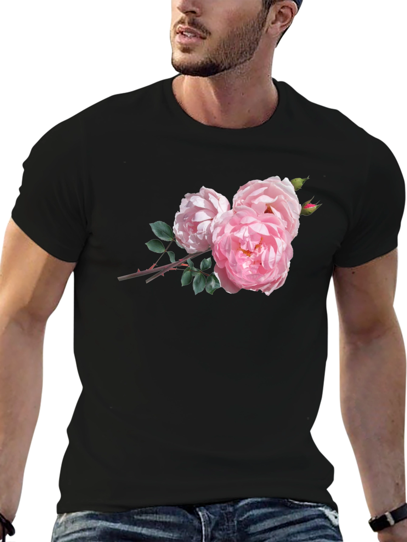 Black Floral Print Crew Neck T-Shirt view 6