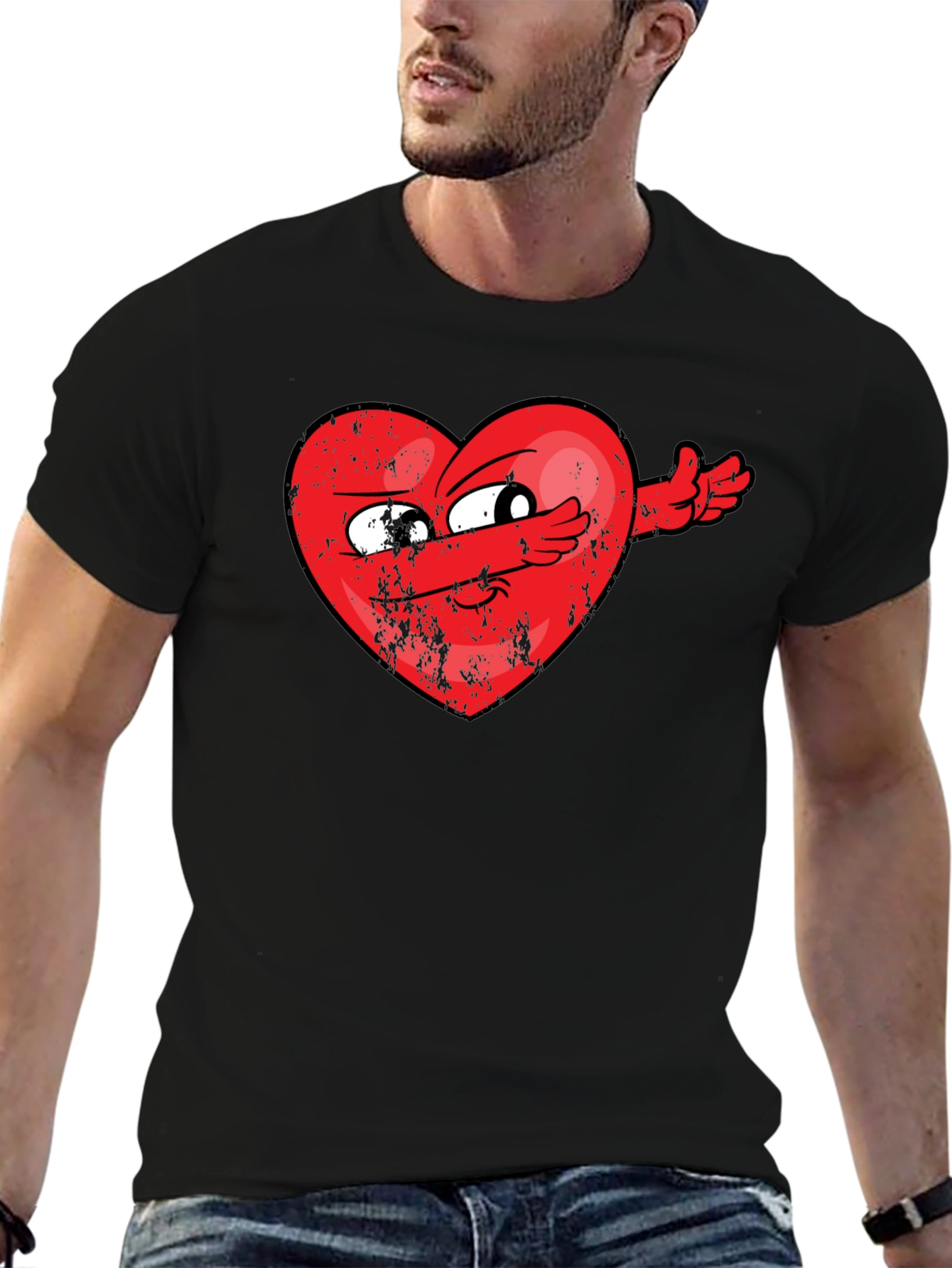 Black Dabbing Heart Graphic Tee - Valentine's Day Humor view 6