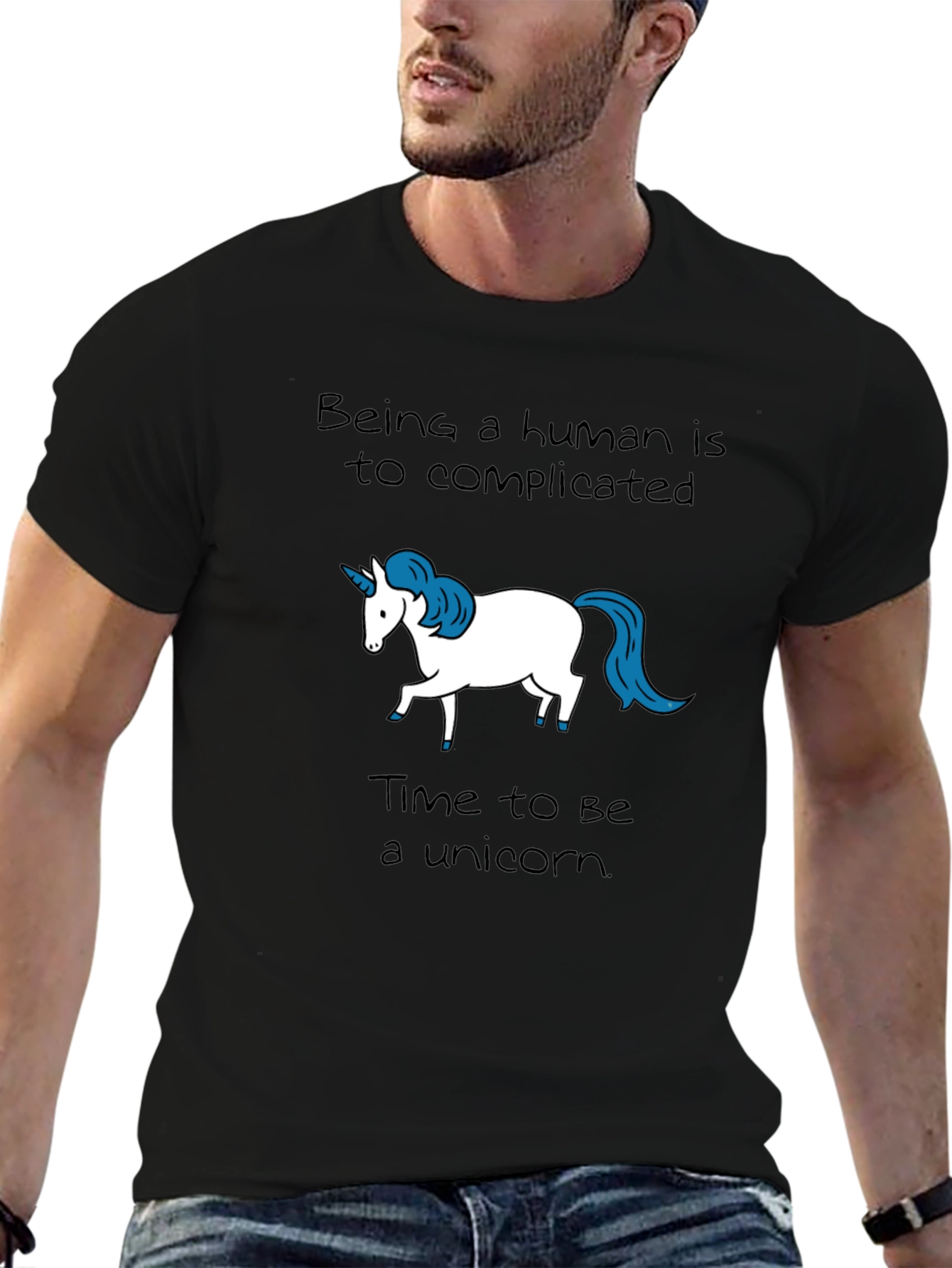 Black Unicorn T-Shirt - Being Human Is Too Complicated view 6