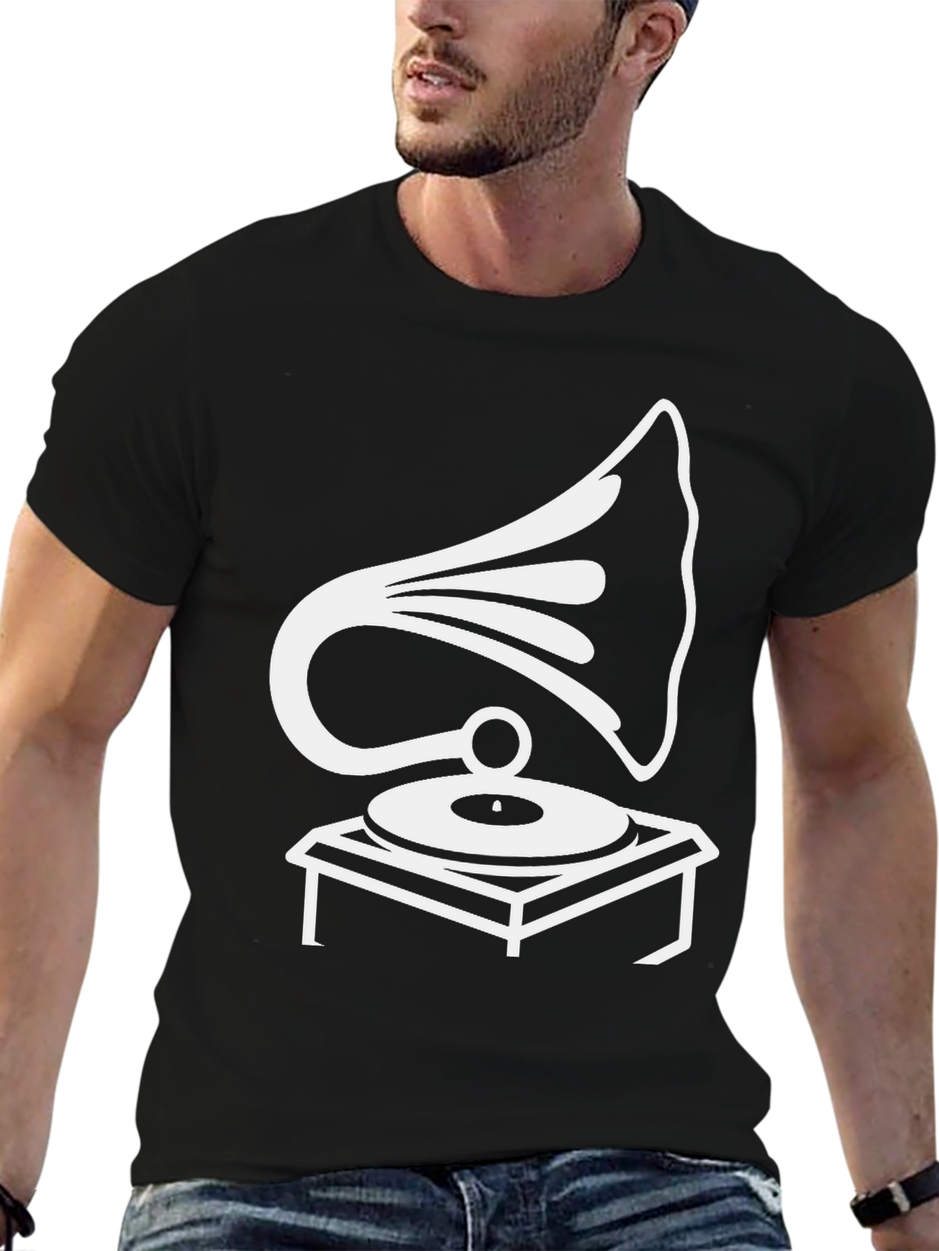 Black Retro Phonograph Graphic Tee - Black view 6