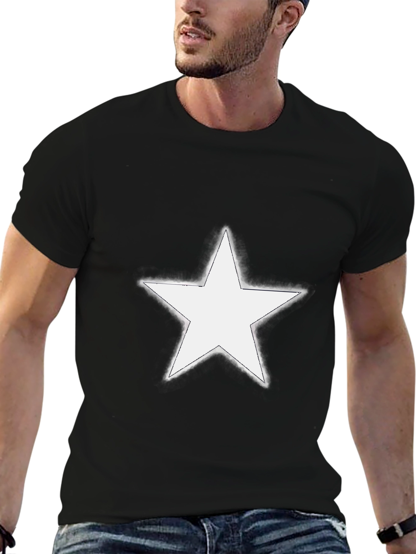 Black Star Graphic Tee - Men's Black Cotton T-Shirt view 6