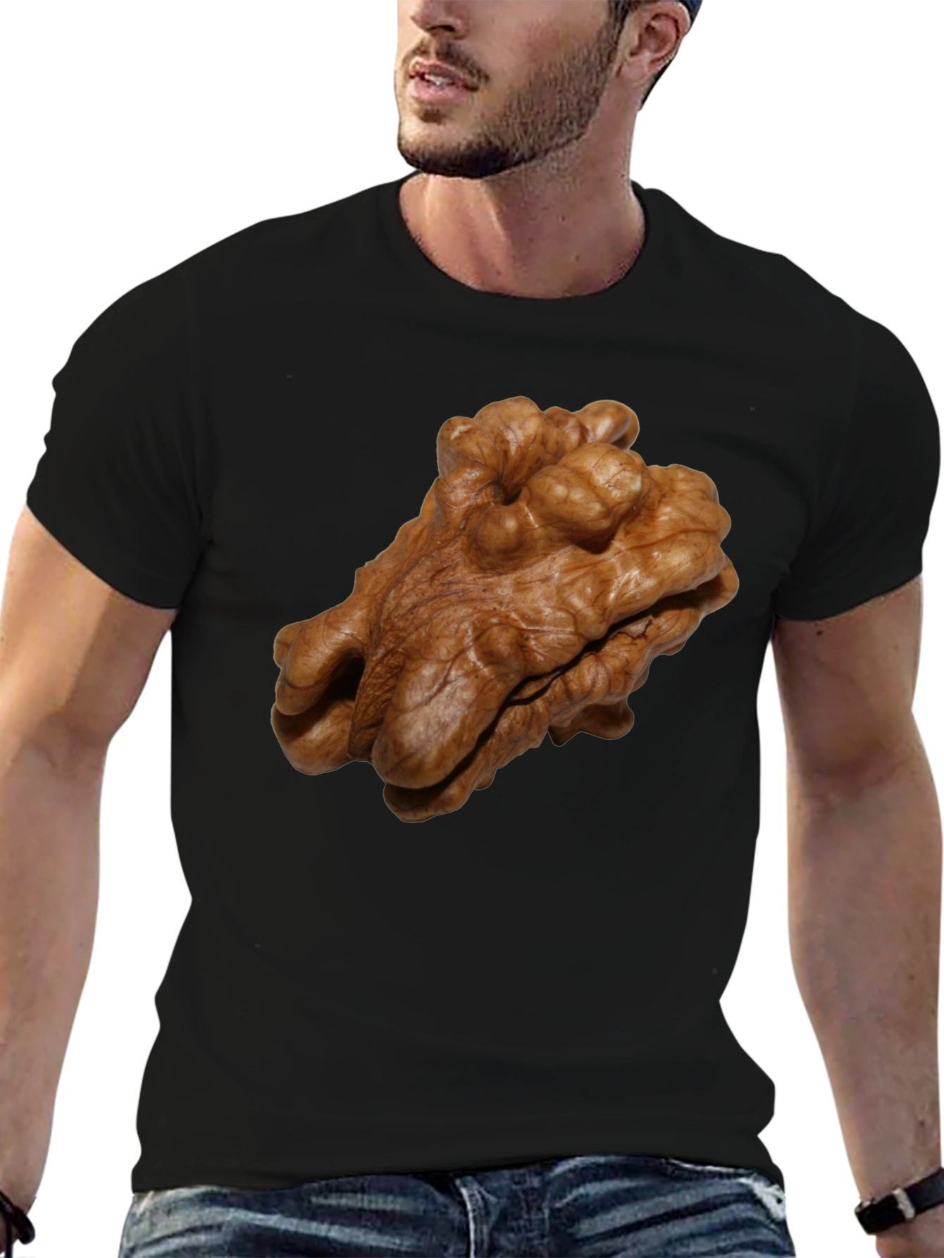 Black Walnut Print Black T-Shirt - Unique Nut Design view 6
