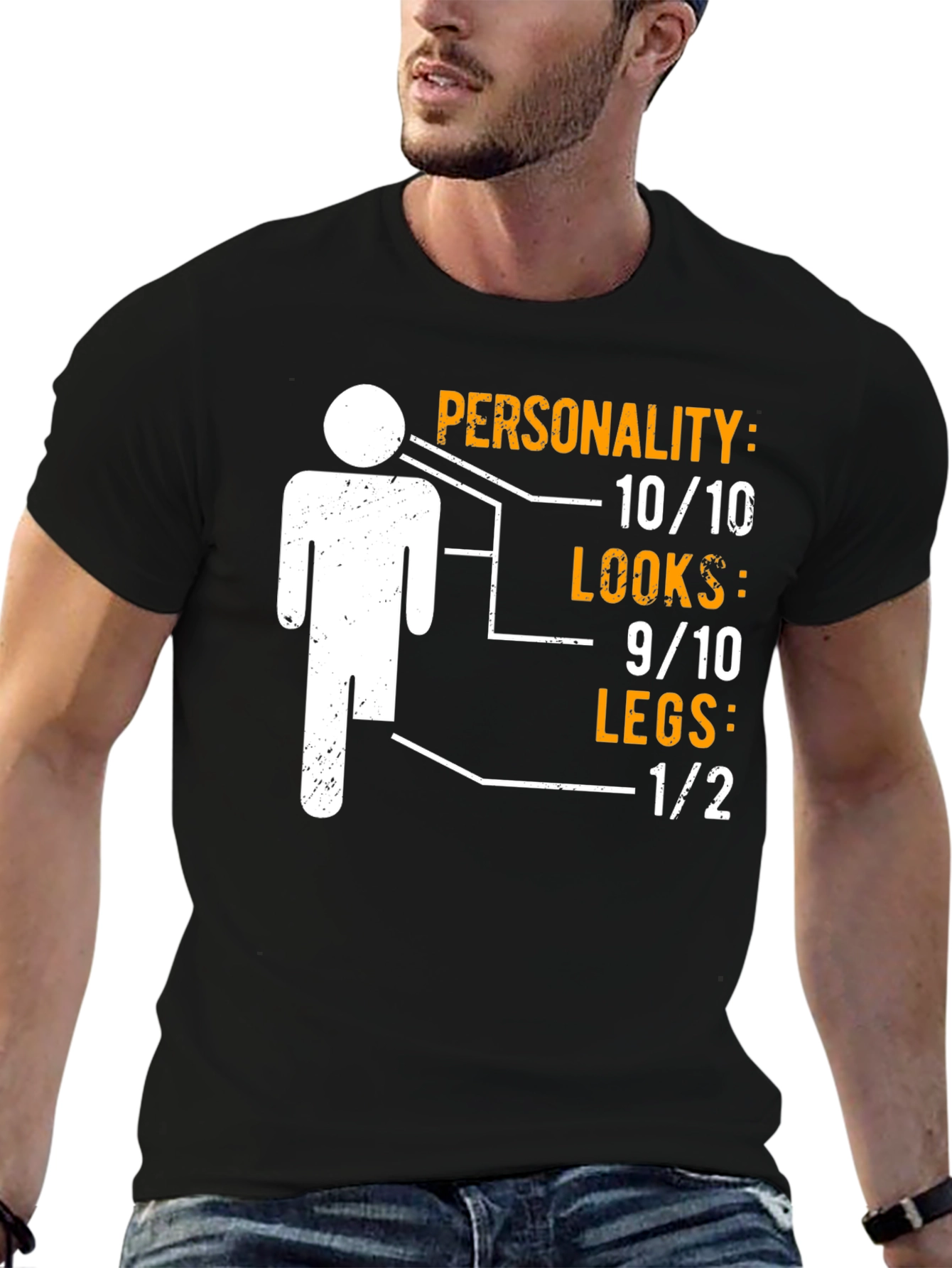 Black Funny One Legged Man Personality Graphic T-Shirt view 6
