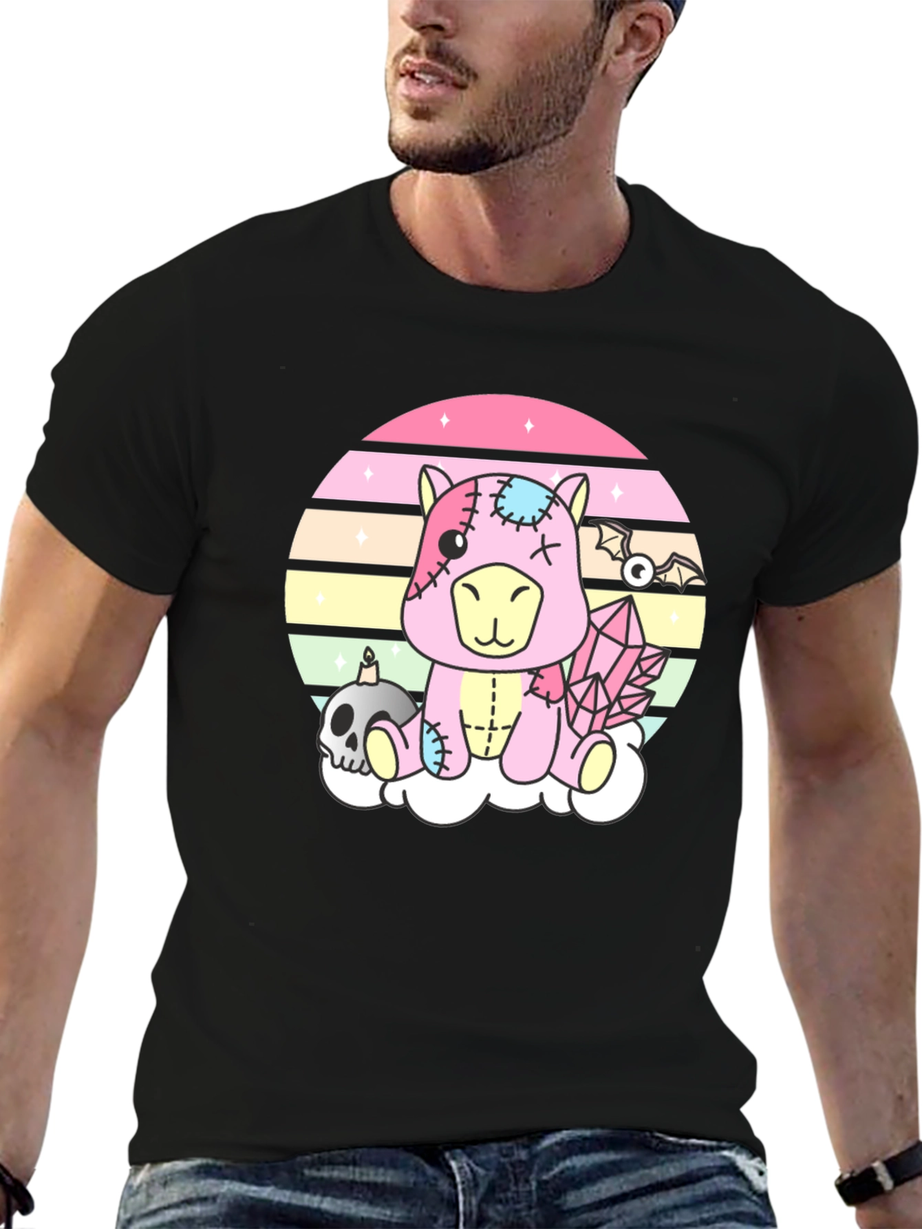 Black Pastel Goth Zombie Unicorn T-Shirt view 6