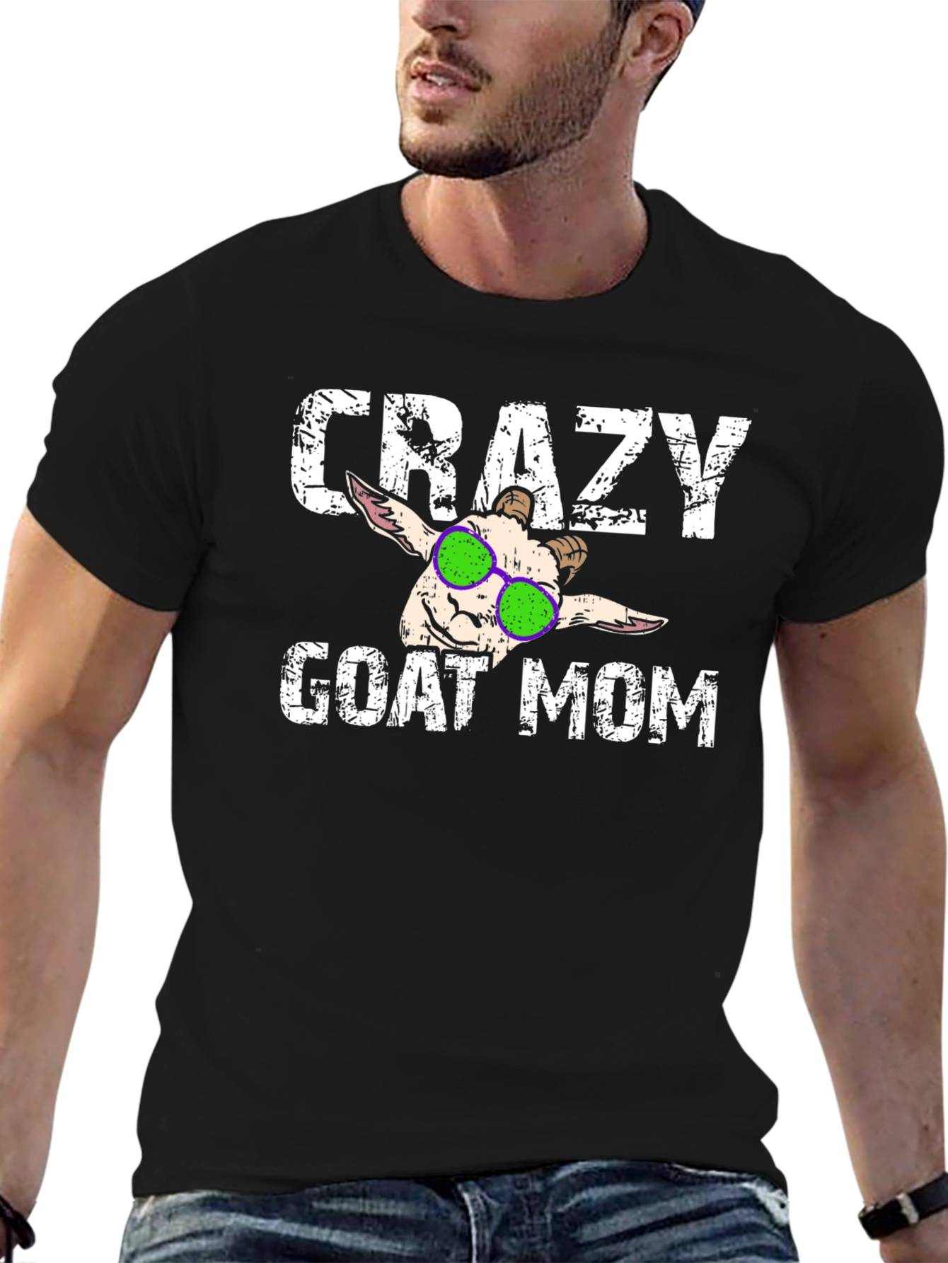 Black Crazy Goat Mom T-Shirt - Funny Animal Lover Tee view 6