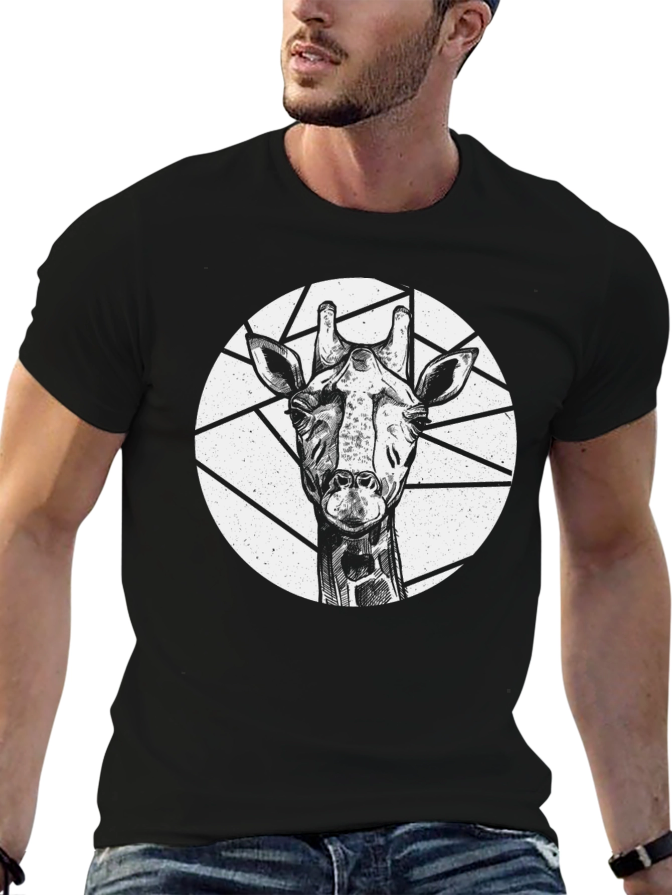 Black Giraffe Graphic Tee - Unique Black Shirt view 6