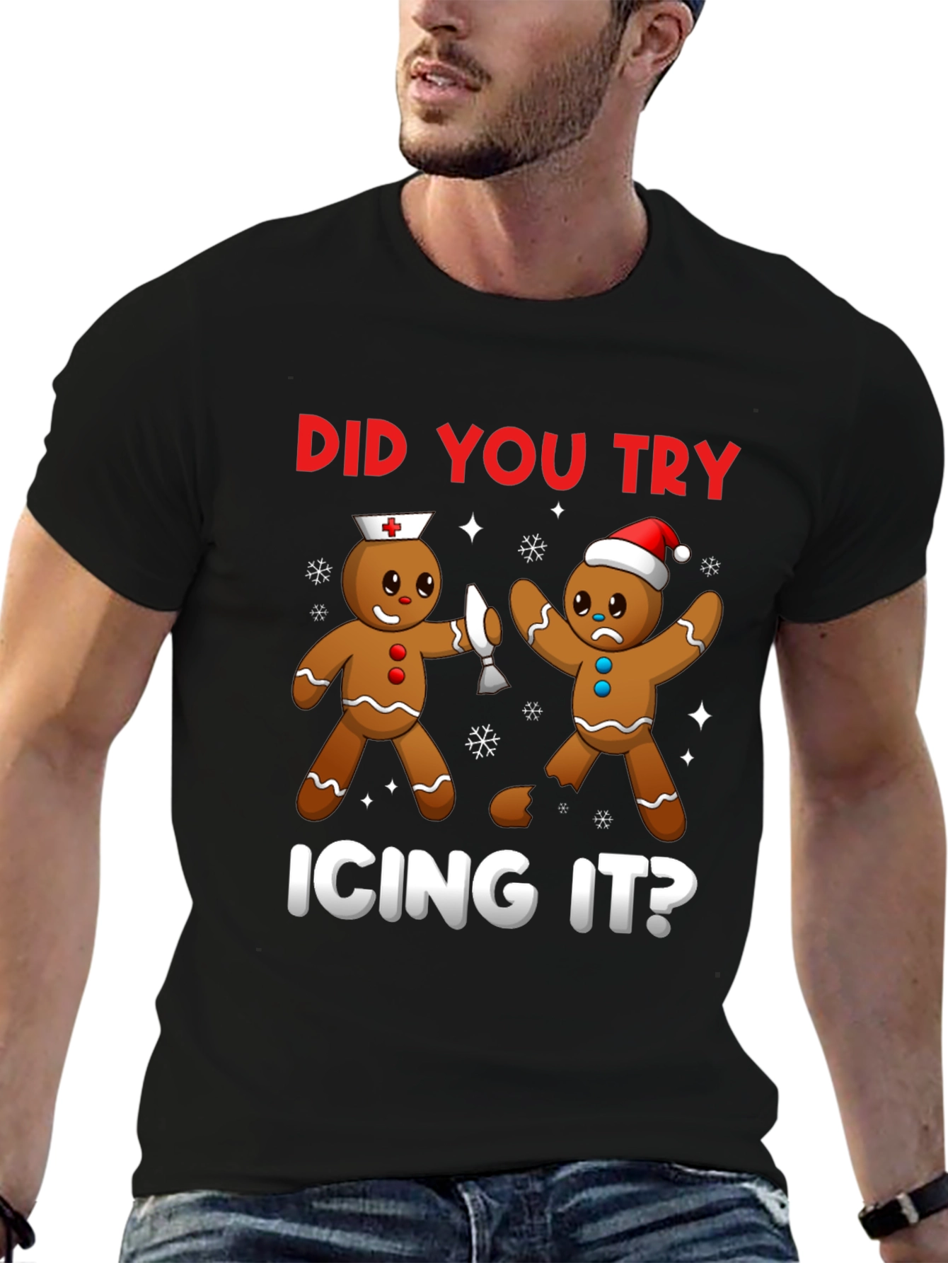 Black Gingerbread Icing T-Shirt Funny Christmas Tee view 6