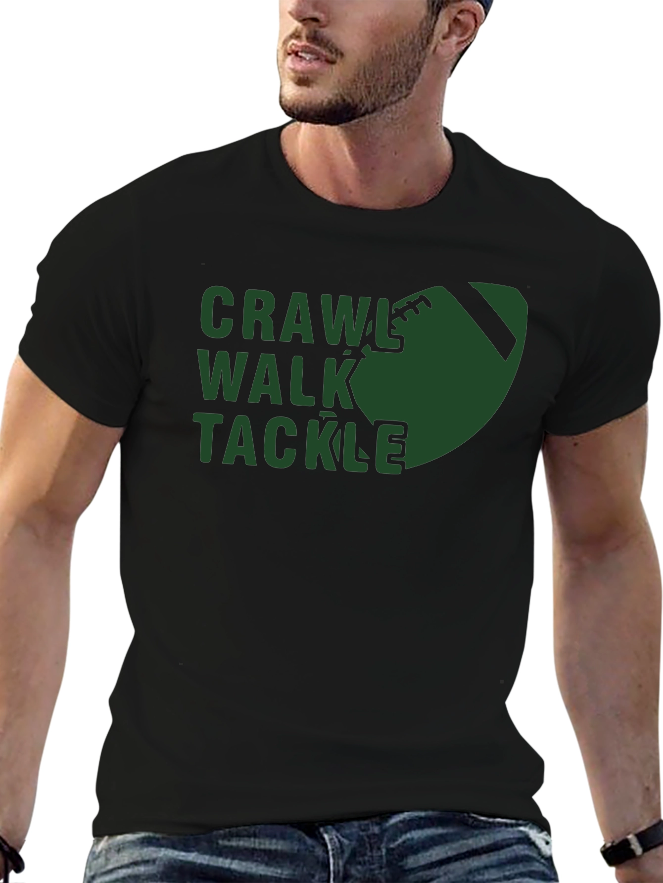 Black Crawl Walk Tackle Football T-Shirt view 6