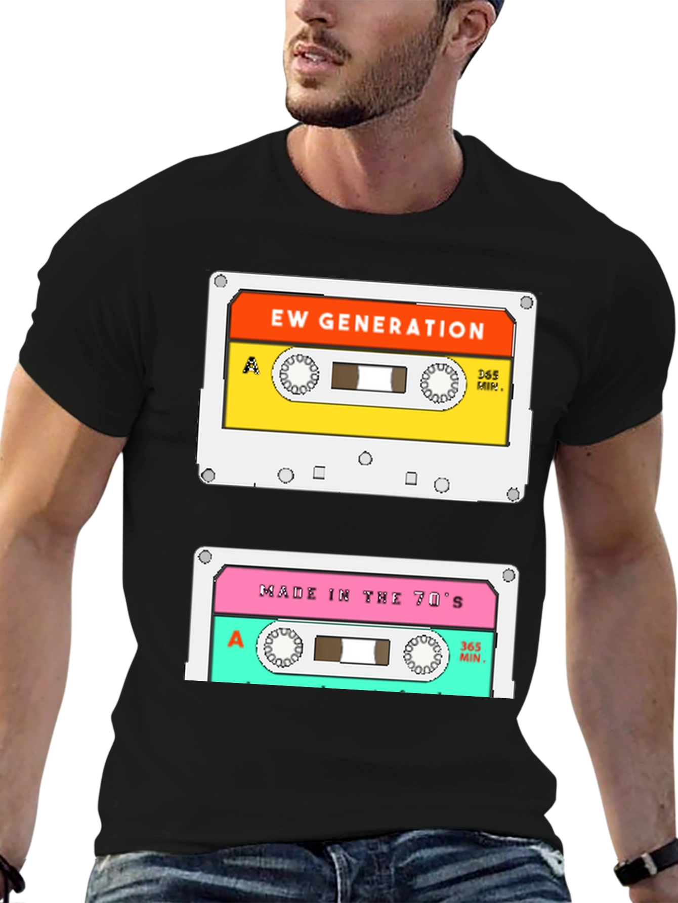 Black Retro Cassette Tape Graphic T-Shirt - EW Generation & 70's Mix view 6