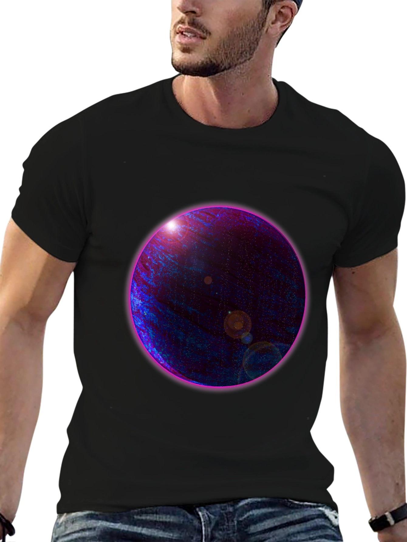 Black Cosmic Planet Graphic Tee view 6