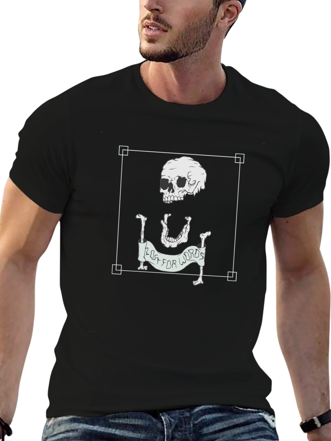 Black Lost for Words Skeleton Graphic Tee - Black view 6