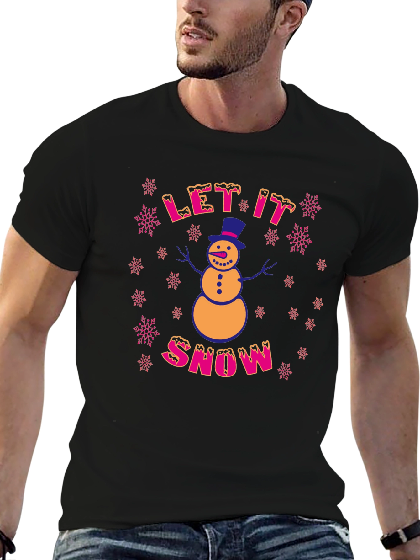 Black Festive Let It Snow Christmas Graphic Tee view 6