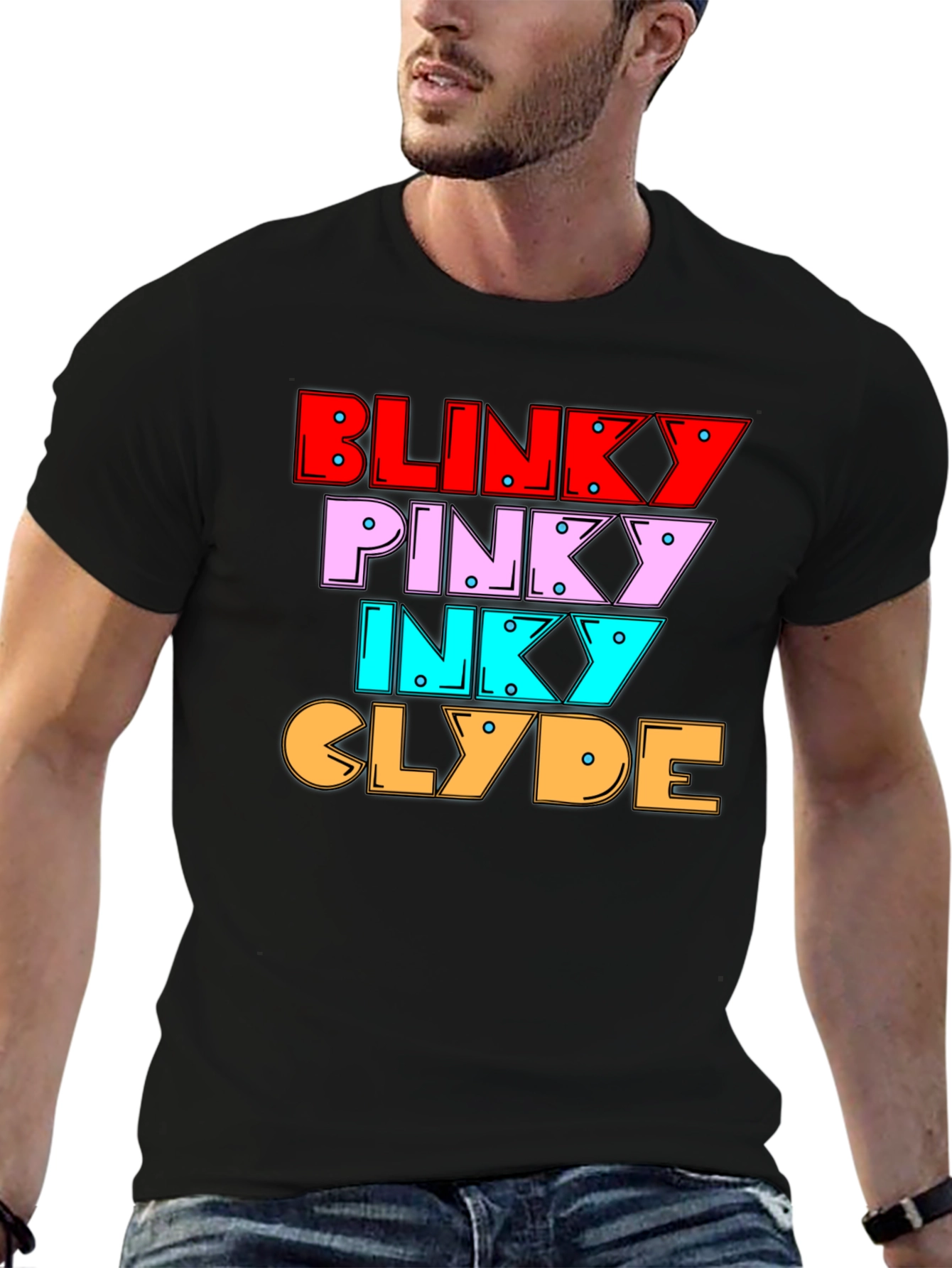 Black Retro Gaming Tee - Blinky, Pinky, Inky, Clyde Shirt view 6