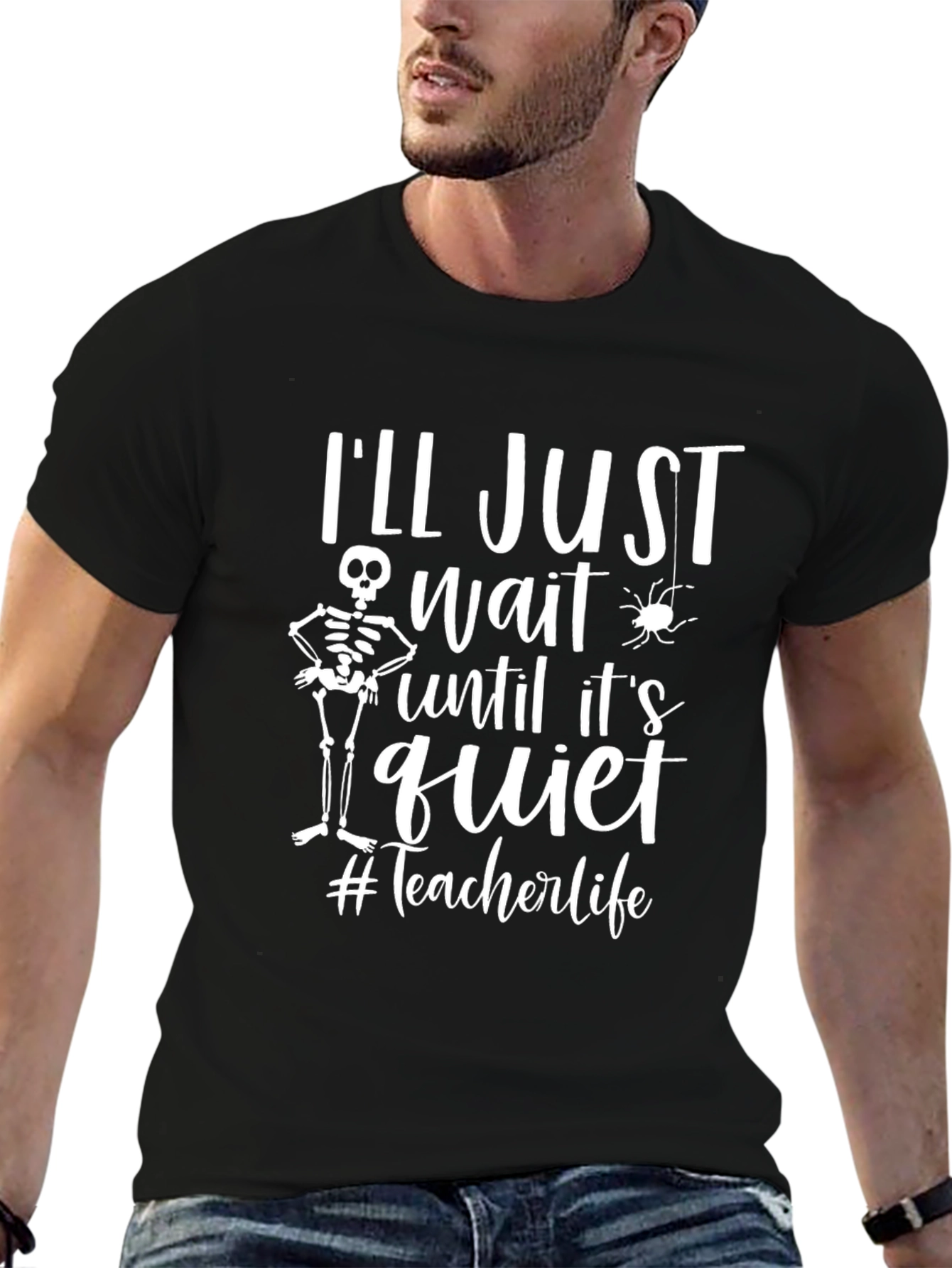 Black I'll Just Wait T-Shirt Funny Teacher Life Tee view 6