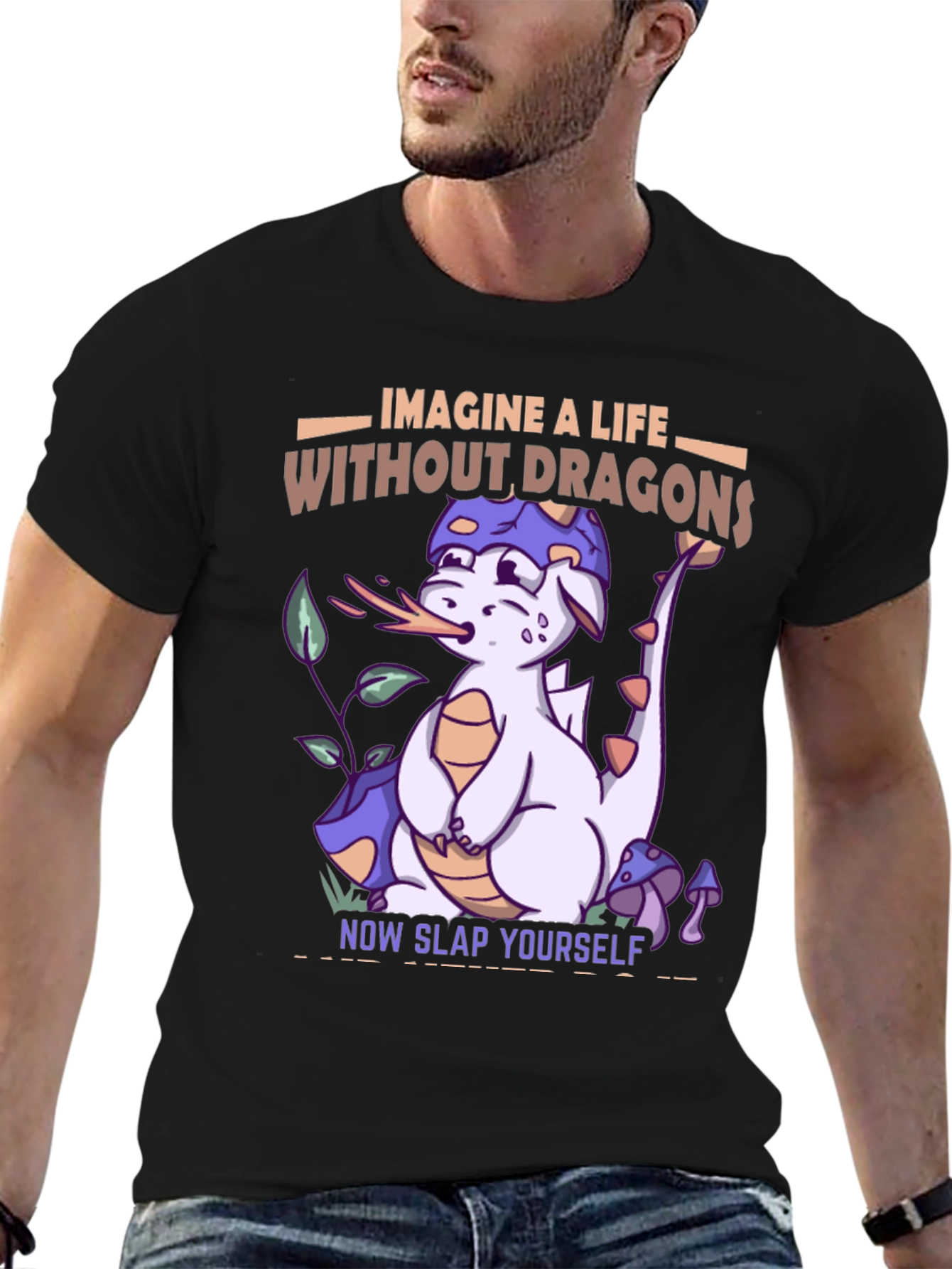 Black Imagine a Life Without Dragons T-Shirt view 6