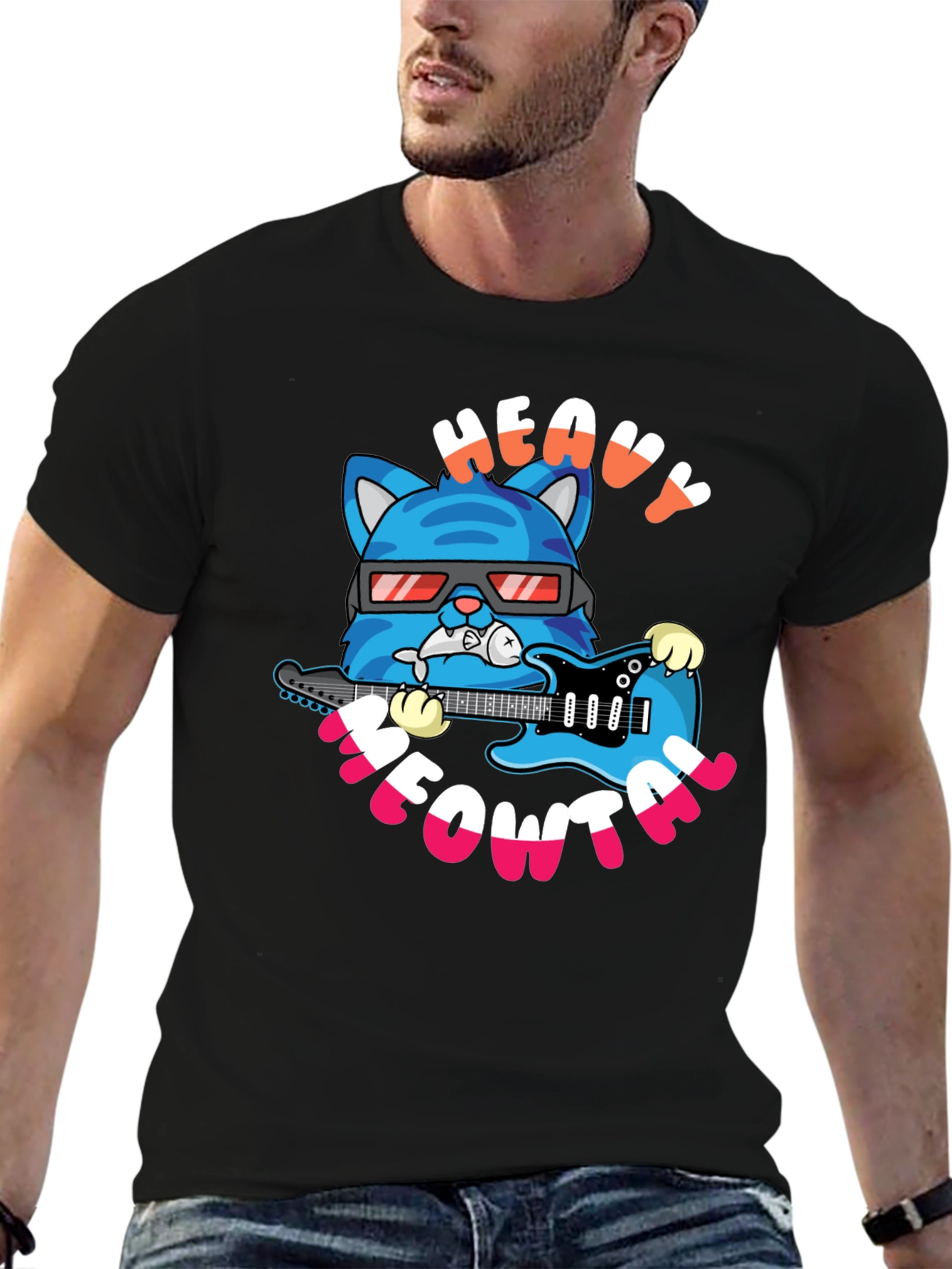 Black Heavy Meowtal Cat Graphic T-Shirt - Rock On! view 6