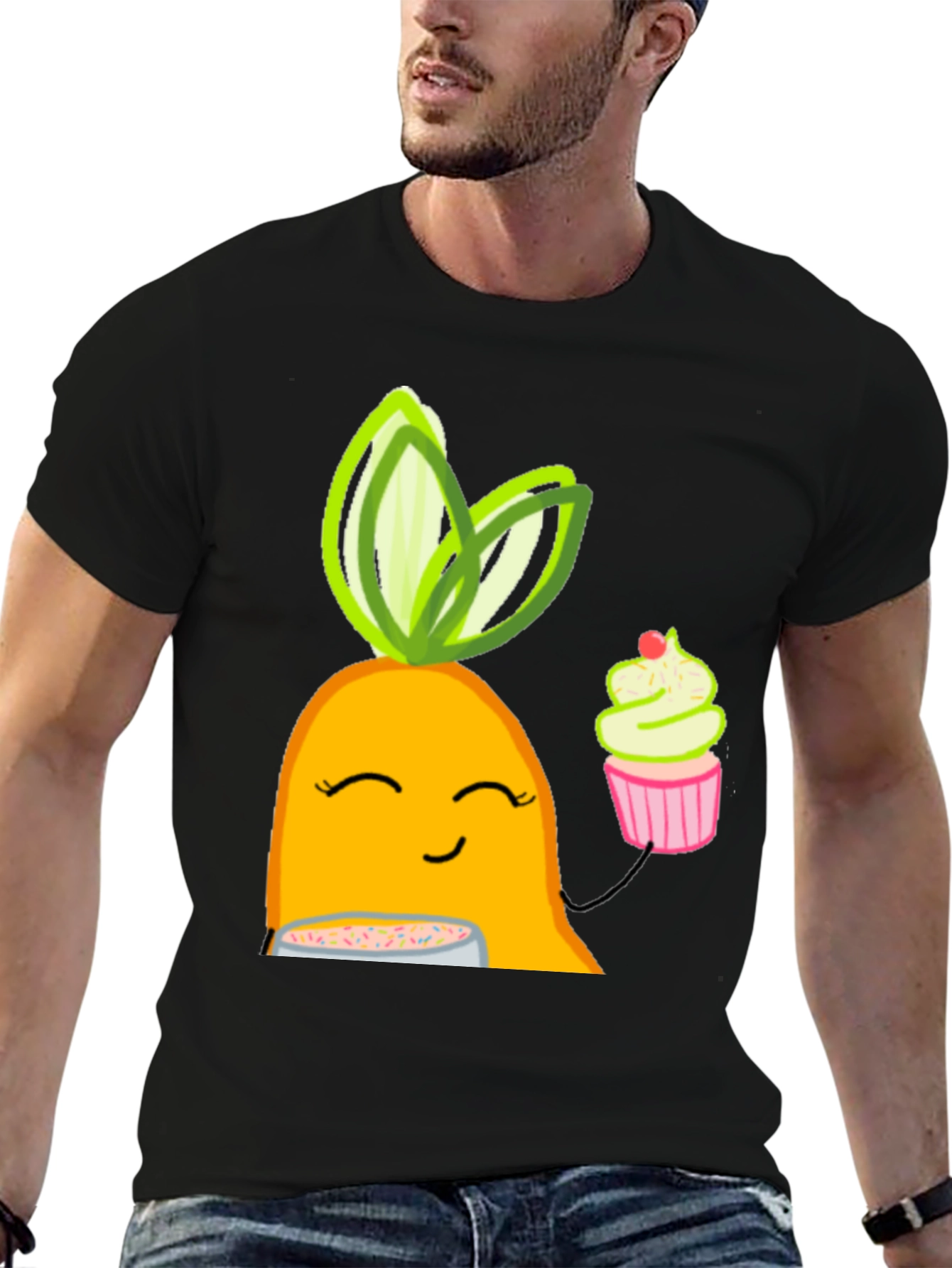 Black Cute Cartoon Carrot T-Shirt view 6