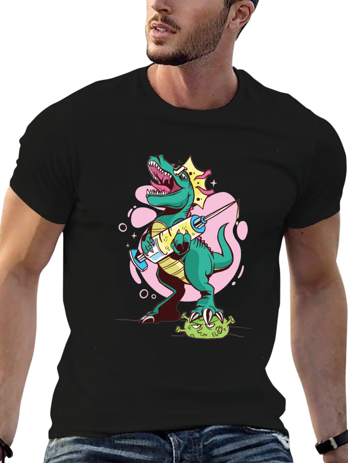 Black Dino Vaccine T-Shirt - Cure the Virus! view 6