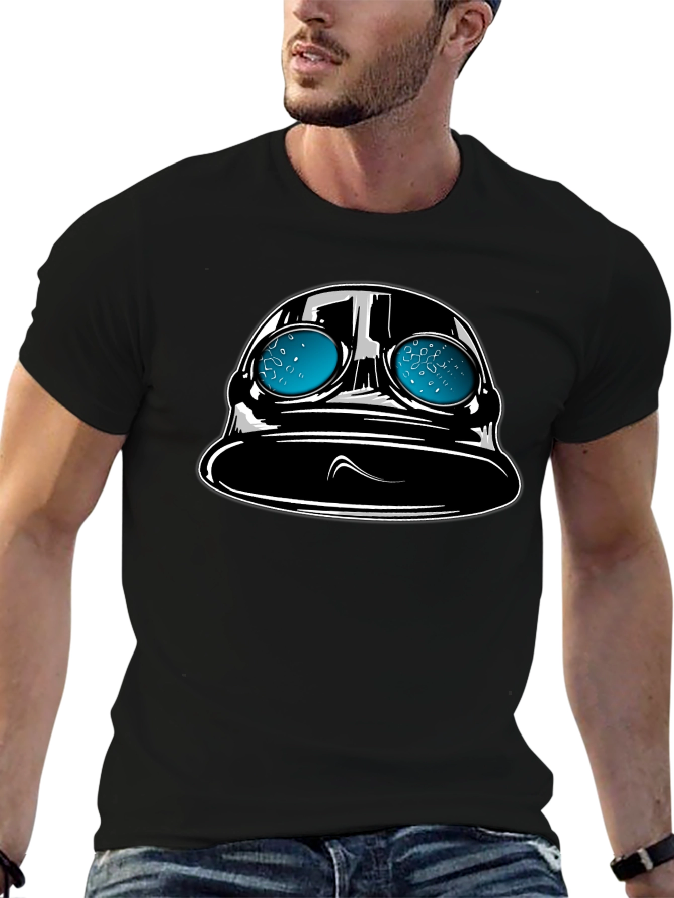 Black Vintage Style Diving Helmet Graphic T-Shirt - Black view 6