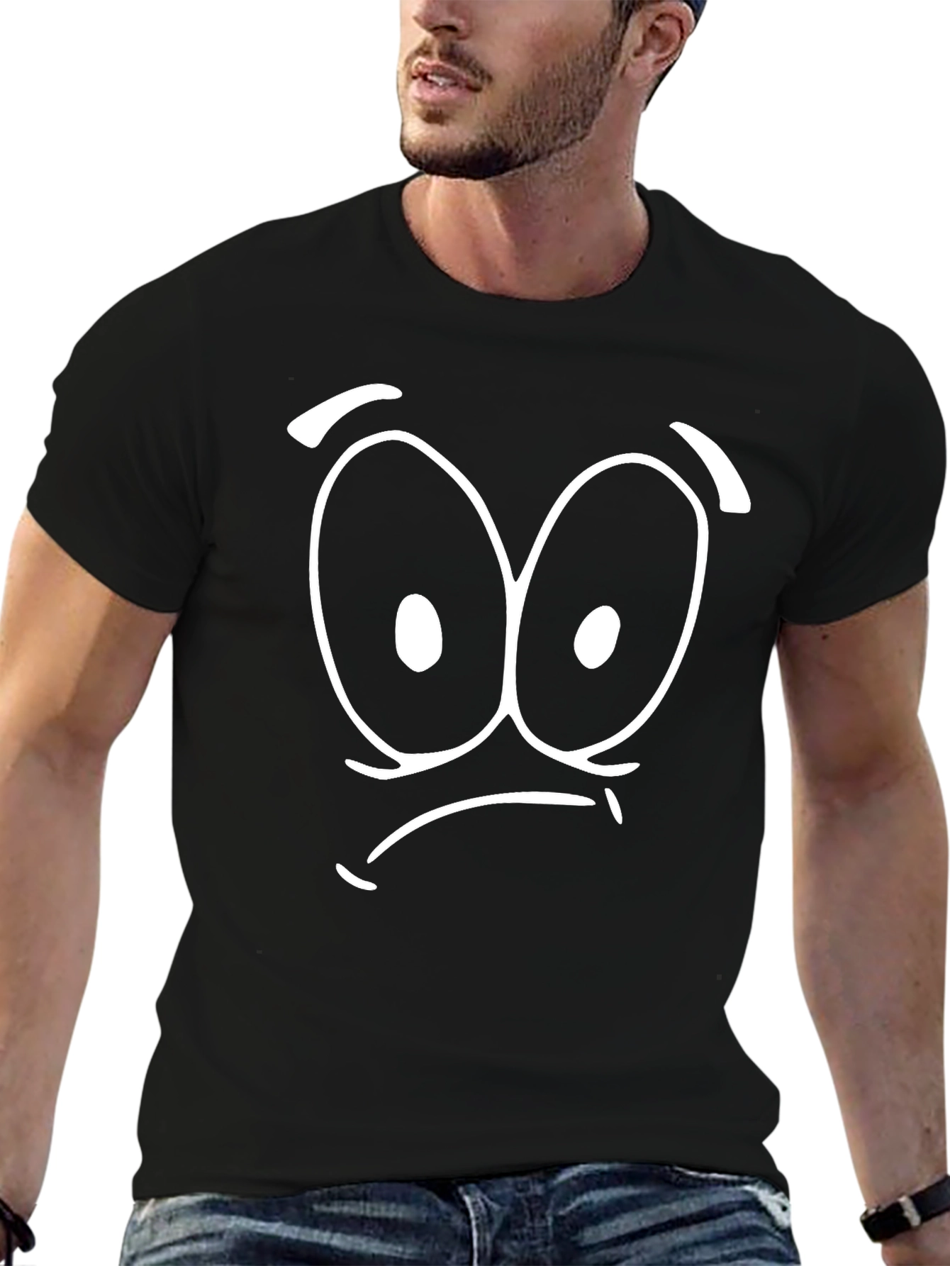 Black Funny Cartoon Face Black T-Shirt view 6