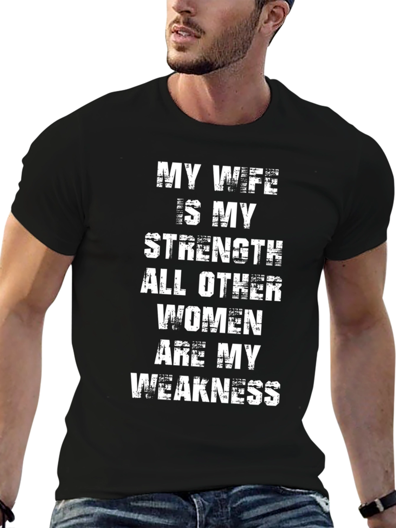 Black Funny Husband T-Shirt: My Wife Is My Strength view 6