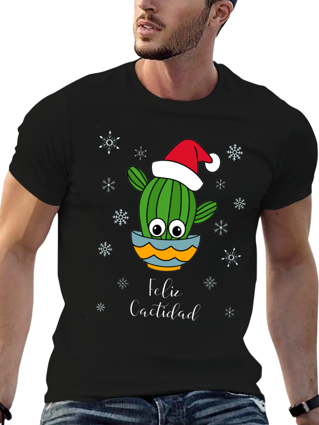 Black Feliz Cactidad Cactus Christmas Holiday Shirt view 6