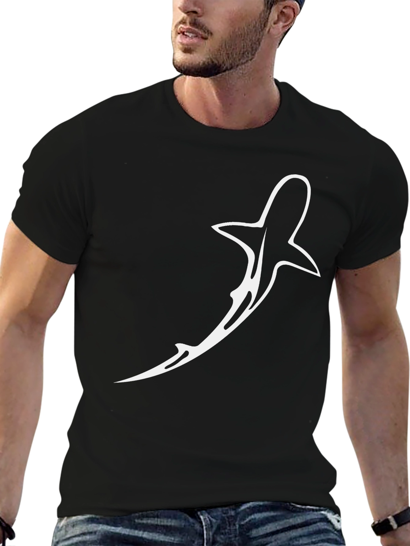 Black Shark Graphic Print Black T-Shirt - Casual Style view 6