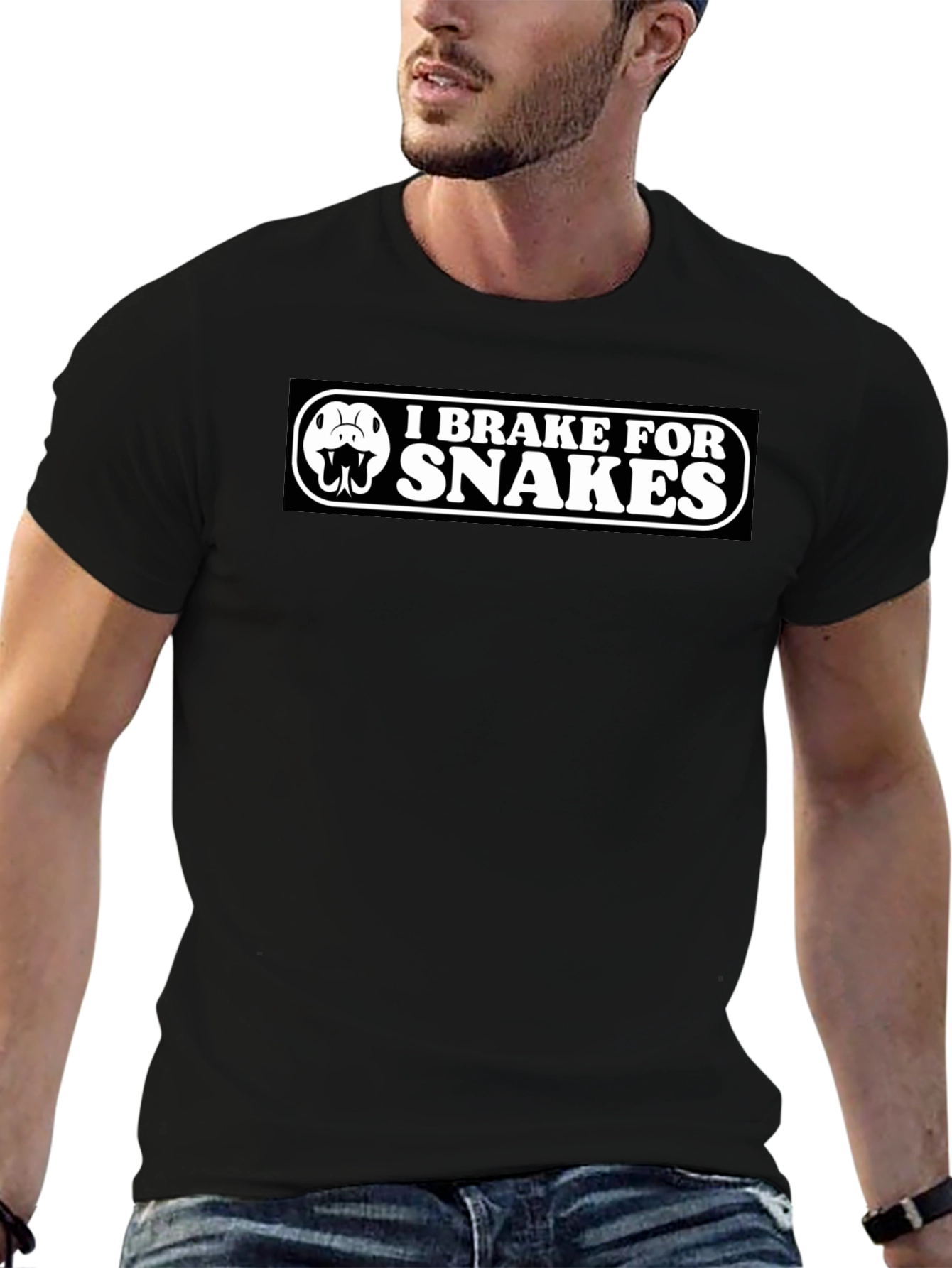 Black I Brake for Snakes T-Shirt view 6