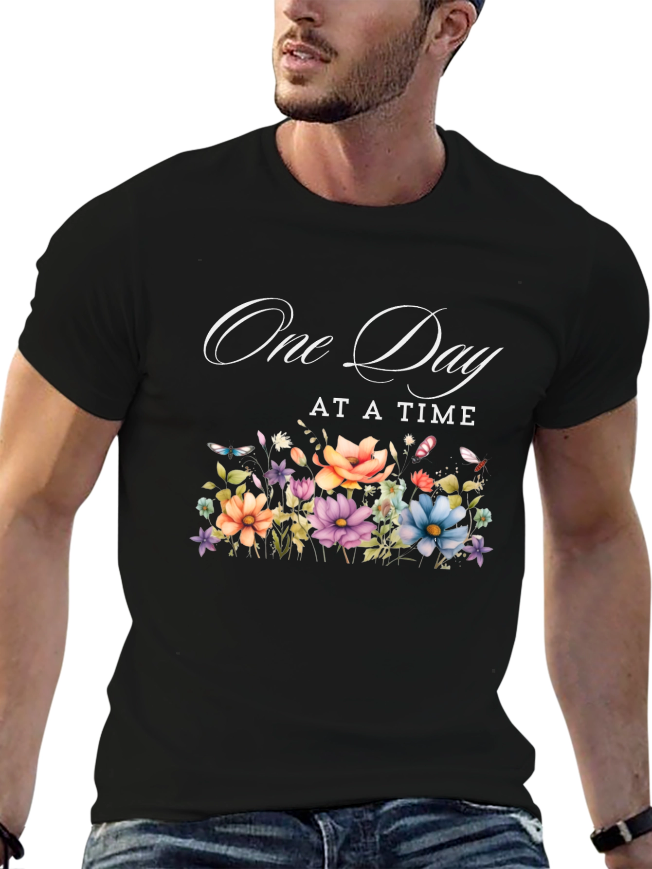 Black One Day At A Time Floral T-Shirt view 6