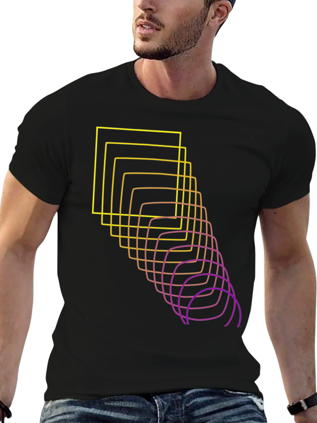 Black Abstract Squares Graphic Tee - Black view 6