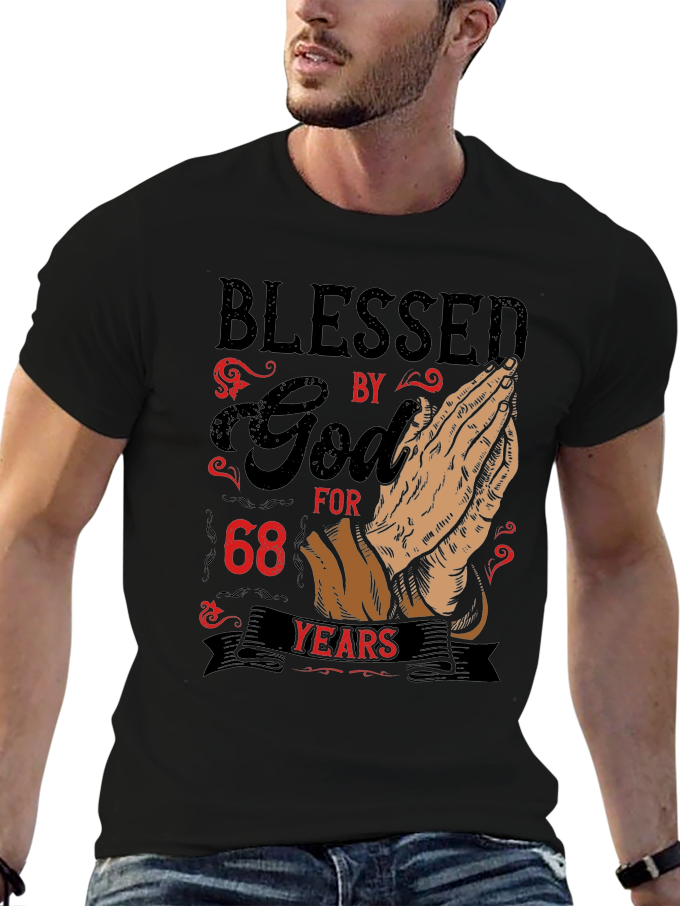Black Blessed by God 68 Years Graphic Tee view 6
