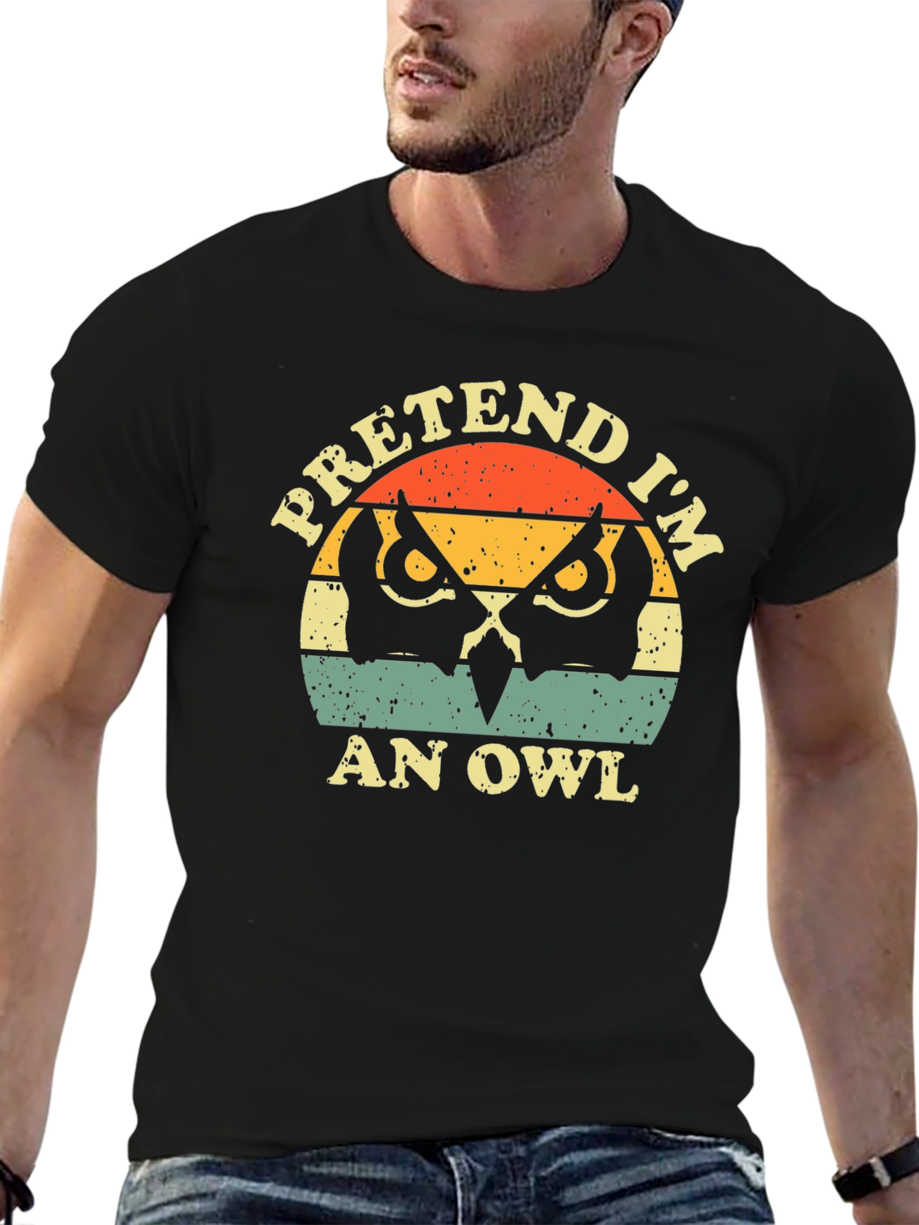 Black Pretend I'm an Owl Retro T-Shirt view 6