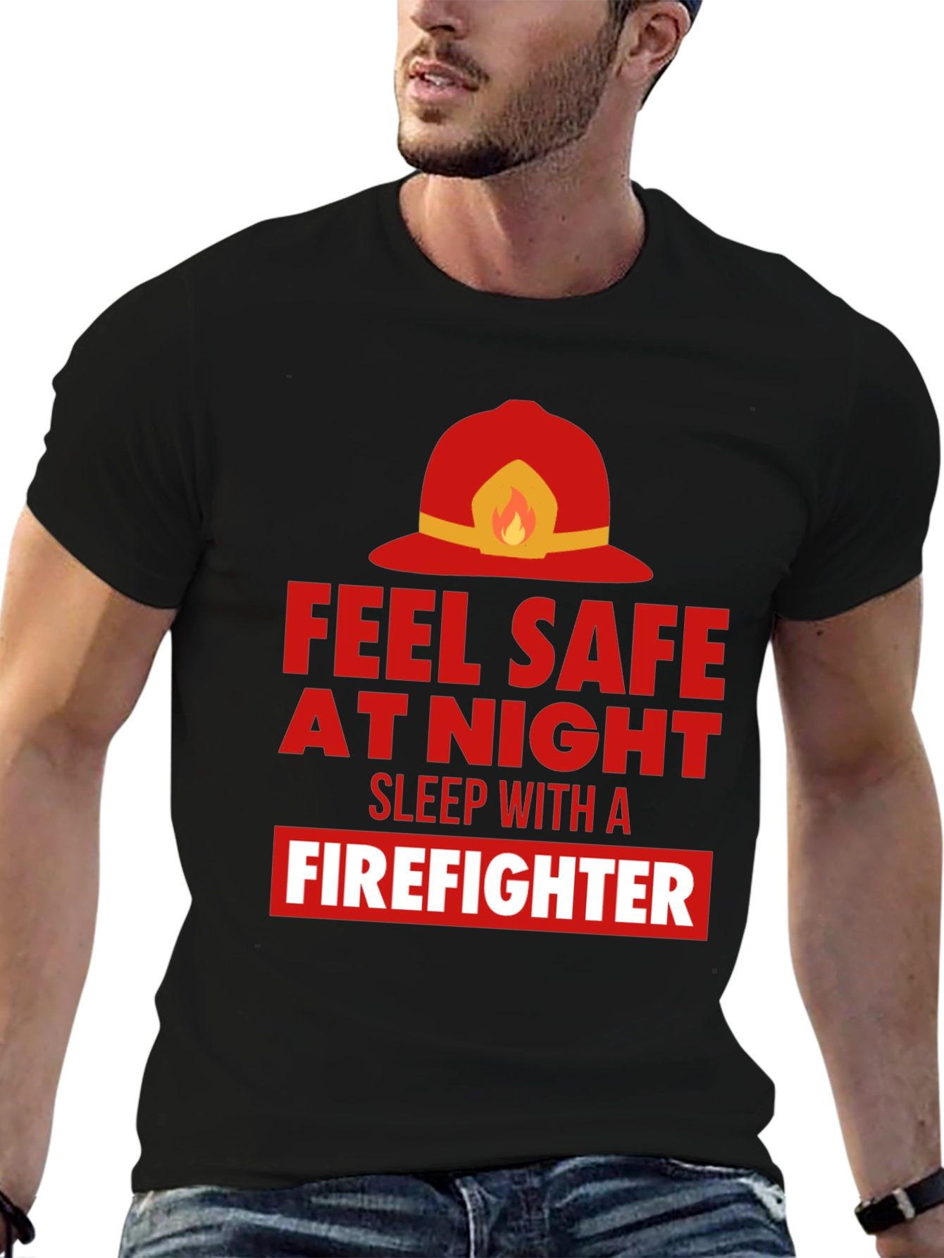 Black Feel Safe With a Firefighter Graphic Tee view 6