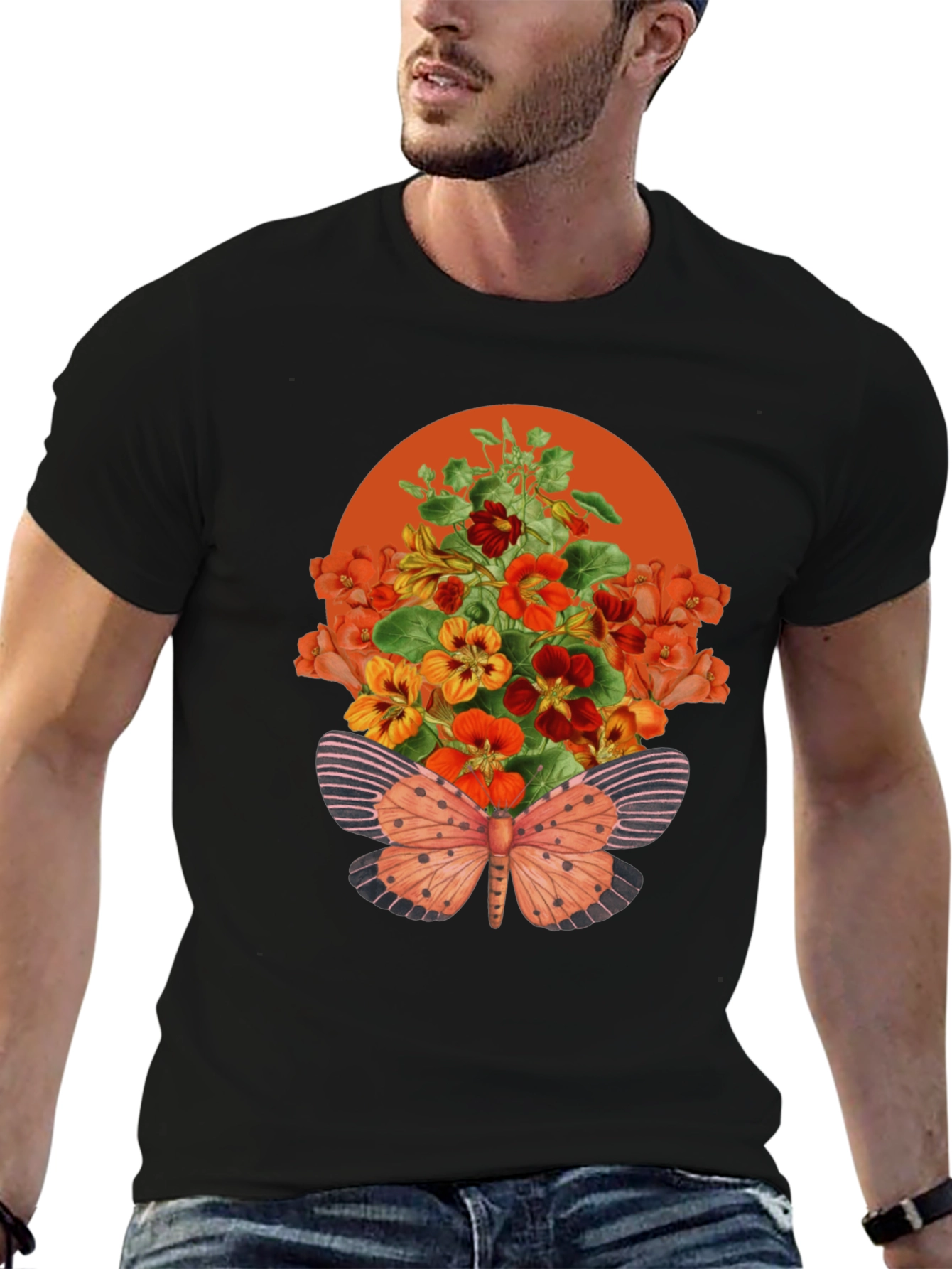 Black Floral Butterfly Graphic Tee - Stylish Unisex T-Shirt view 6