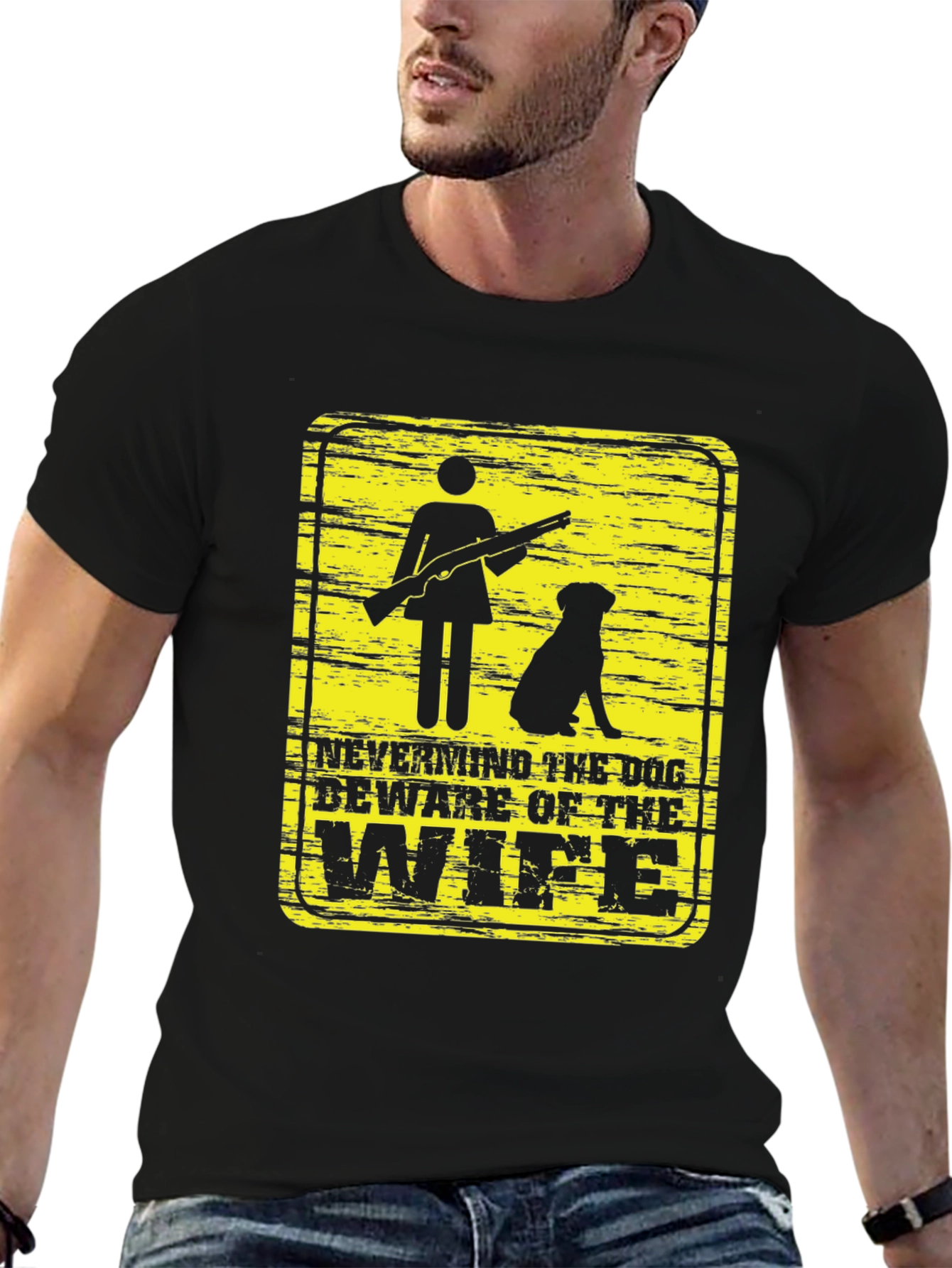 Black Beware of Wife Funny Graphic T-Shirt view 6