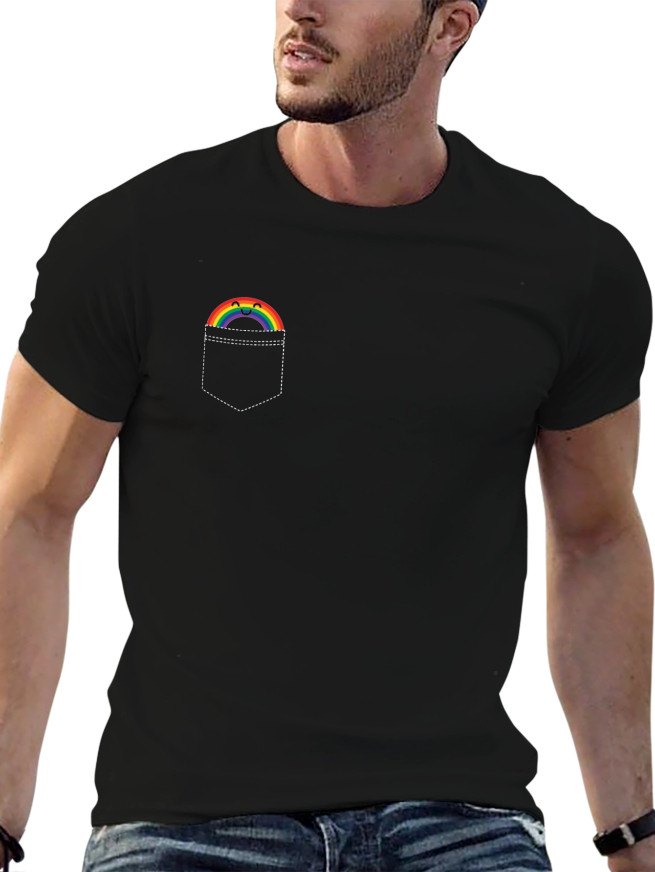 Rainbow Pocket Graphic T-Shirt - Soft Cotton Tee - 6