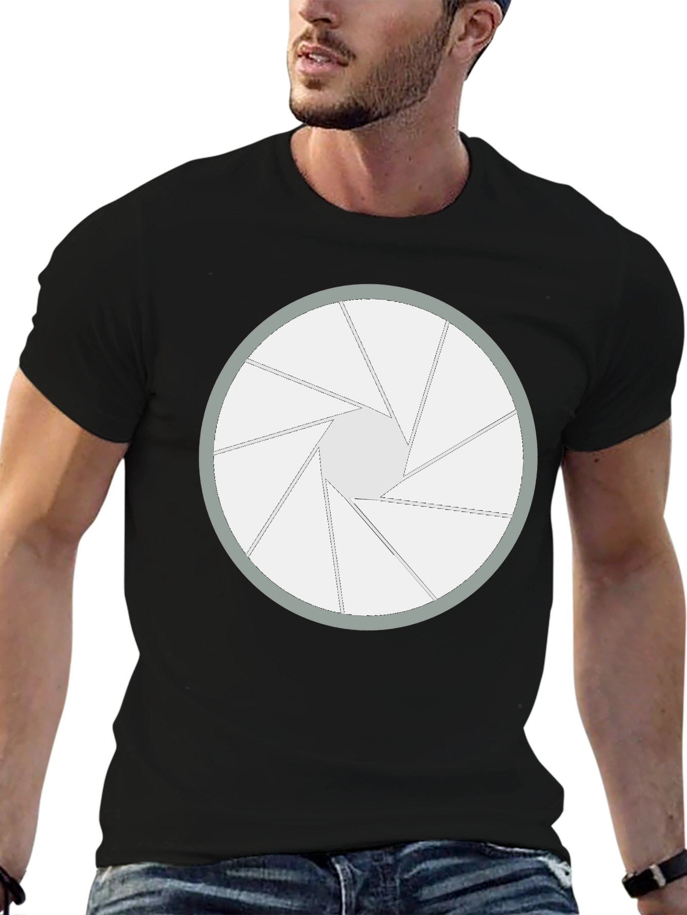 Black Aperture Blade Graphic Tee - Camera Shutter Design view 6